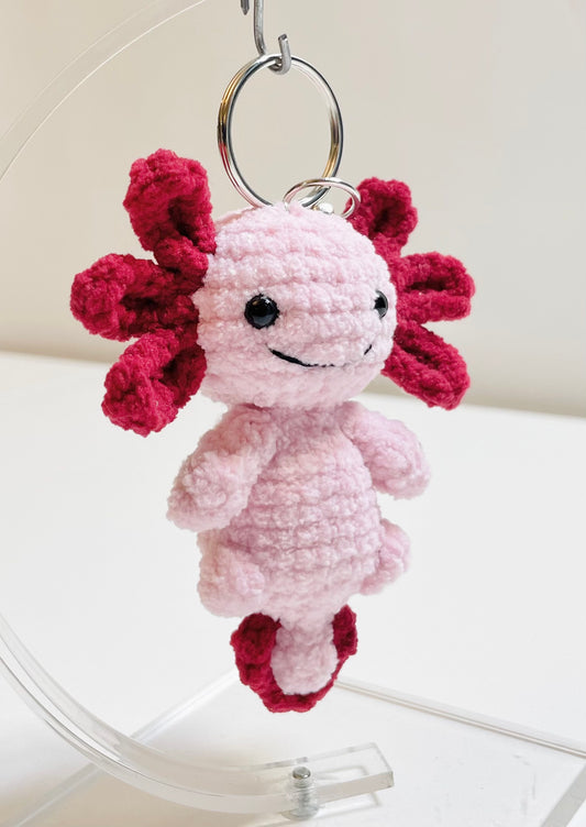 Crochet Axolotl Keychain, Kawaii Amigurumi Bag Charm, Axolotl Lover Gift