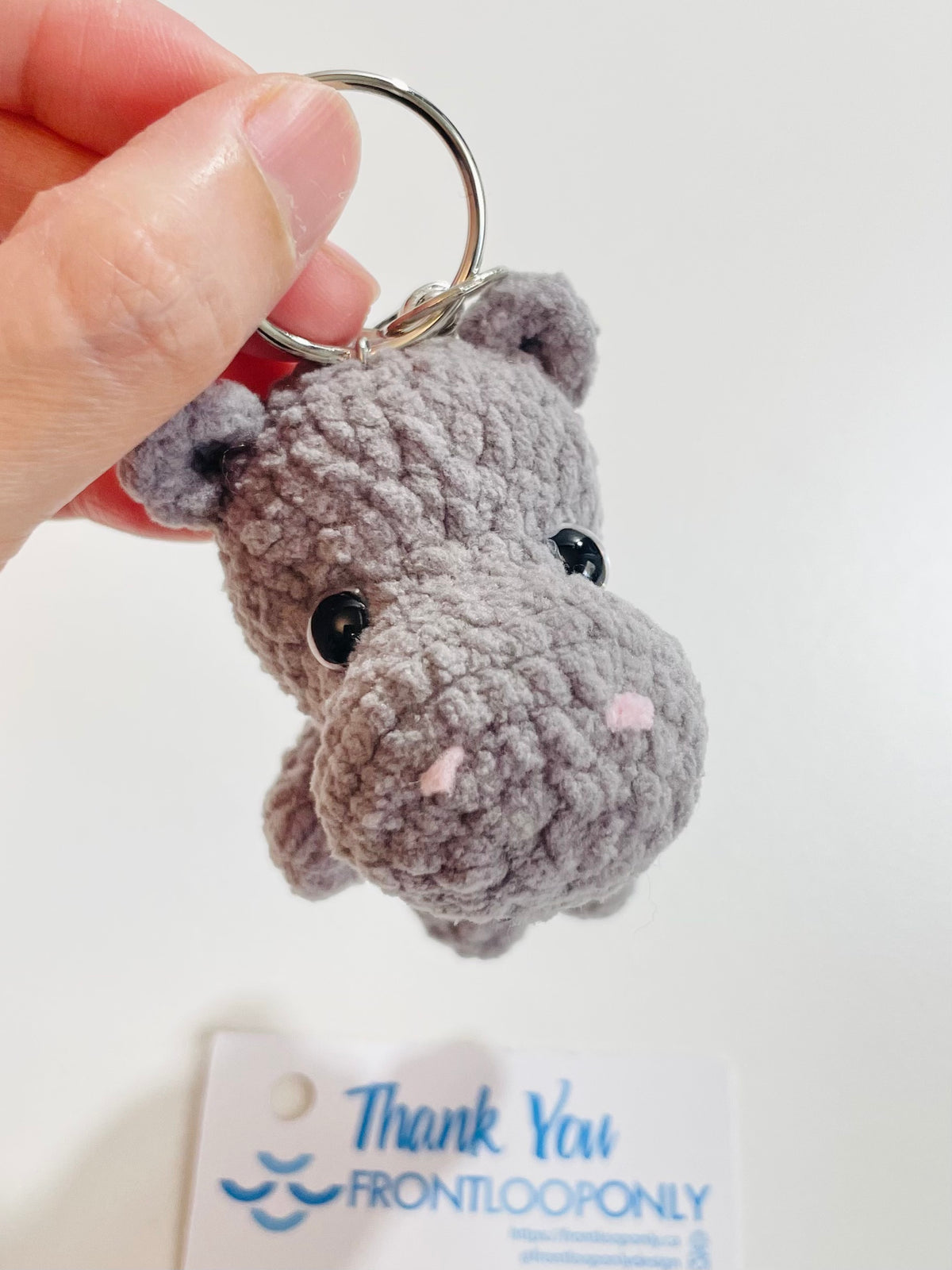 Crochet Hippo Keychain, Hippopotamus Bag Charm, Amigurumi Animal, Backpack Accessory, Handmade Encouragement Gift