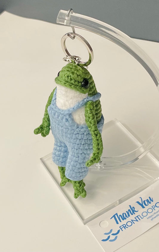 Crochet Frog Keychain – Frog in Dress or Overalls, Handmade Amigurumi Frog Bag Charm, Cute Gift