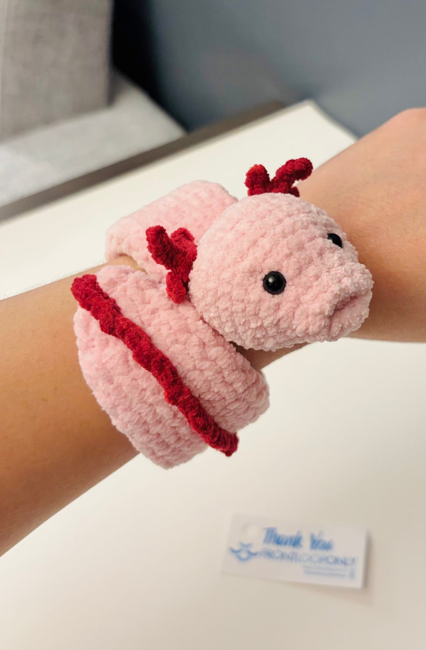 Axolotl Snapband Bracelet, Crochet Axolotl, Fidget Toy