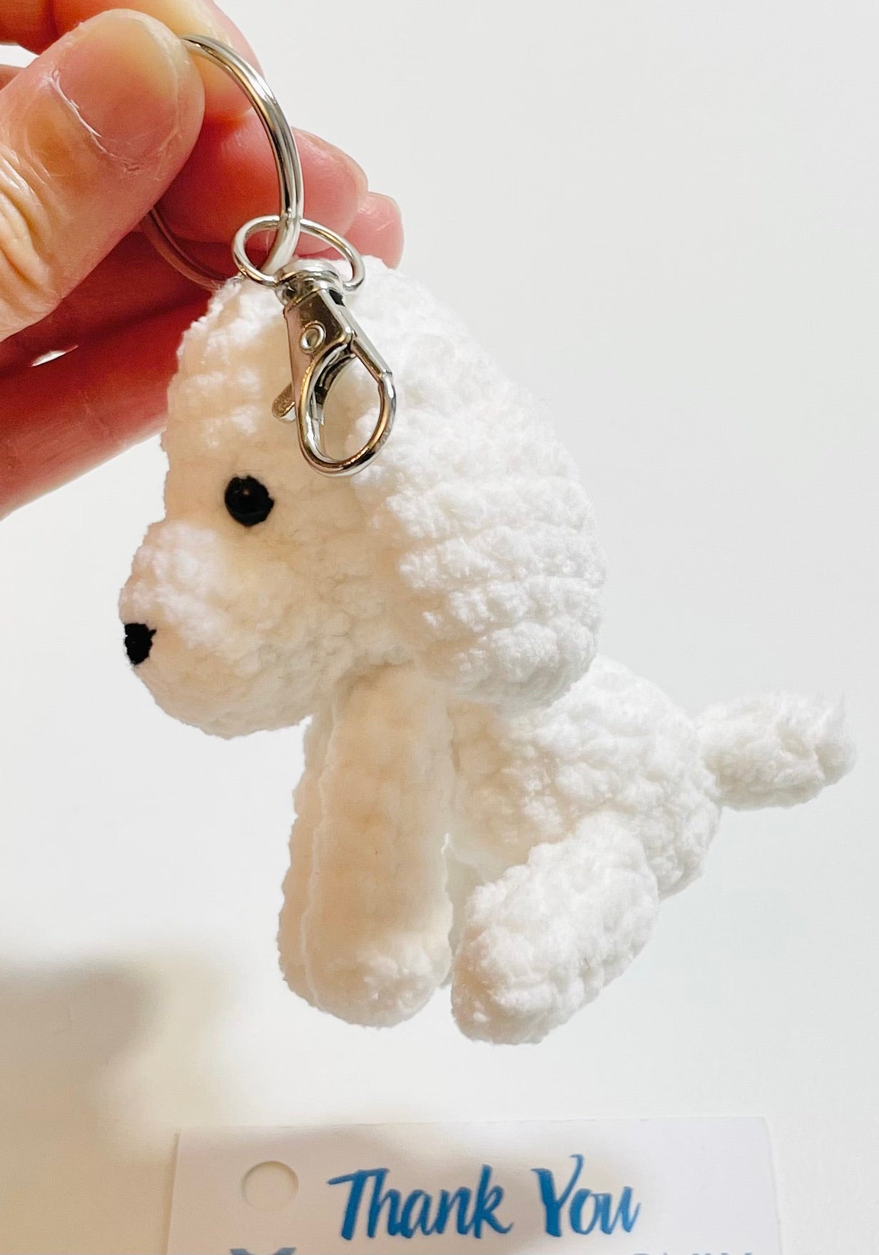 Crochet Poodle Keychain, Handmade Amigurumi Dog Keychain, Cute White Poodle Plush Bag Charm Gift
