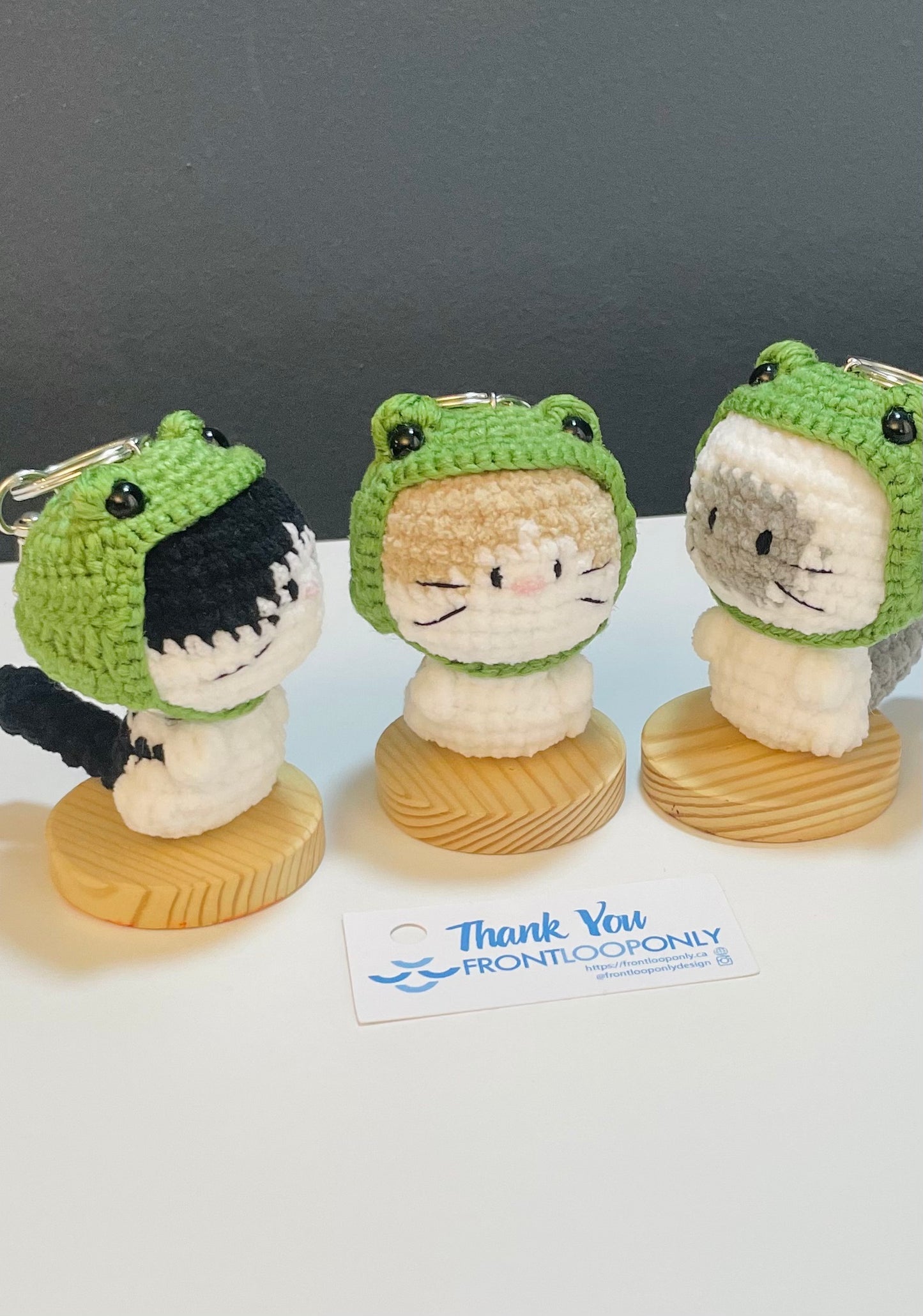 Crochet Cat Frog Hat Keychain – Amigurumi Kitty Plush Bag Charm