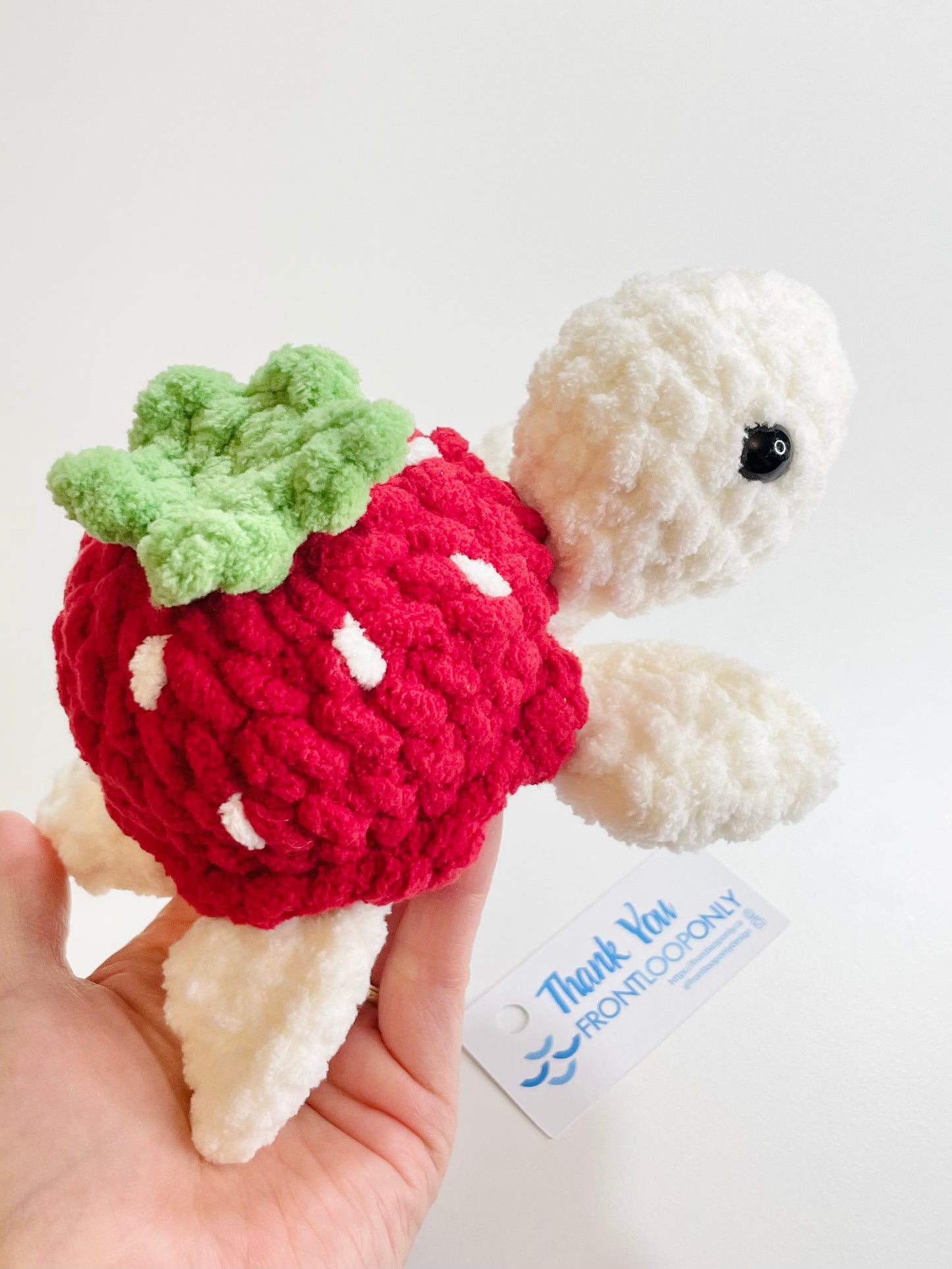 Crochet Strawberry Turtle Plush, Handmade Amigurumi Turtle, Kawaii Plushie, Stuffed Animal