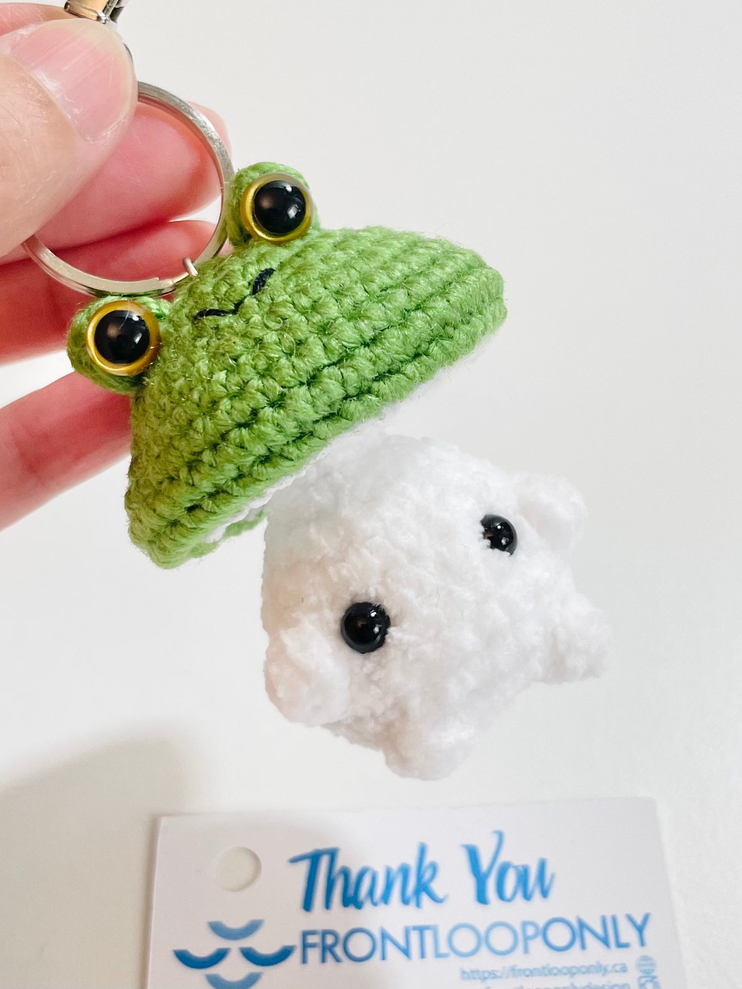 Crochet Baby Mushroom Keychain, Handmade Kawaii Amigurumi Frog, Duck, Bunny Strawberry Bag Charm
