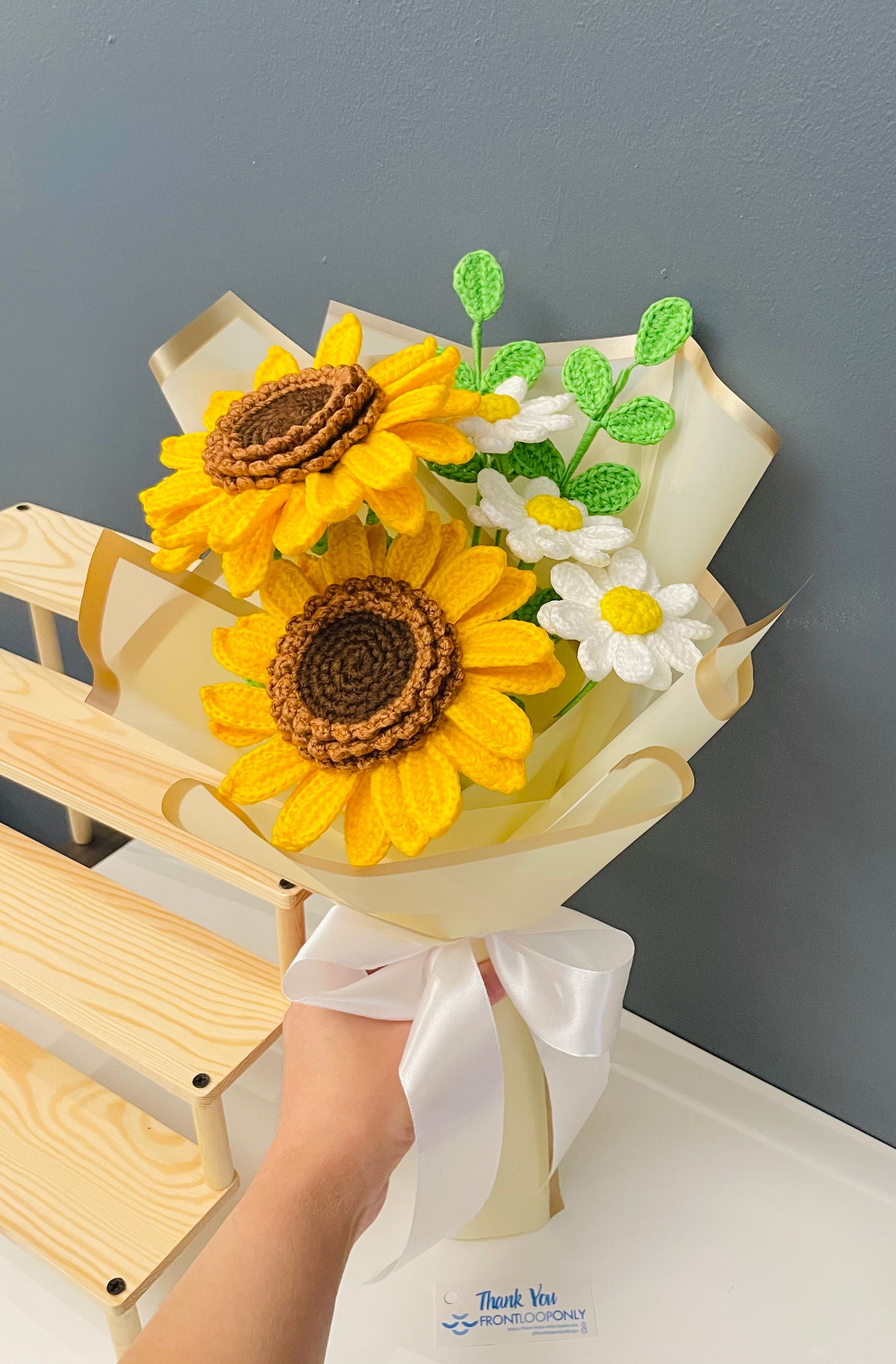 Crochet Sunflower, Daisy Flower Bouquet + Wrapping — Handmade Forever Blooms