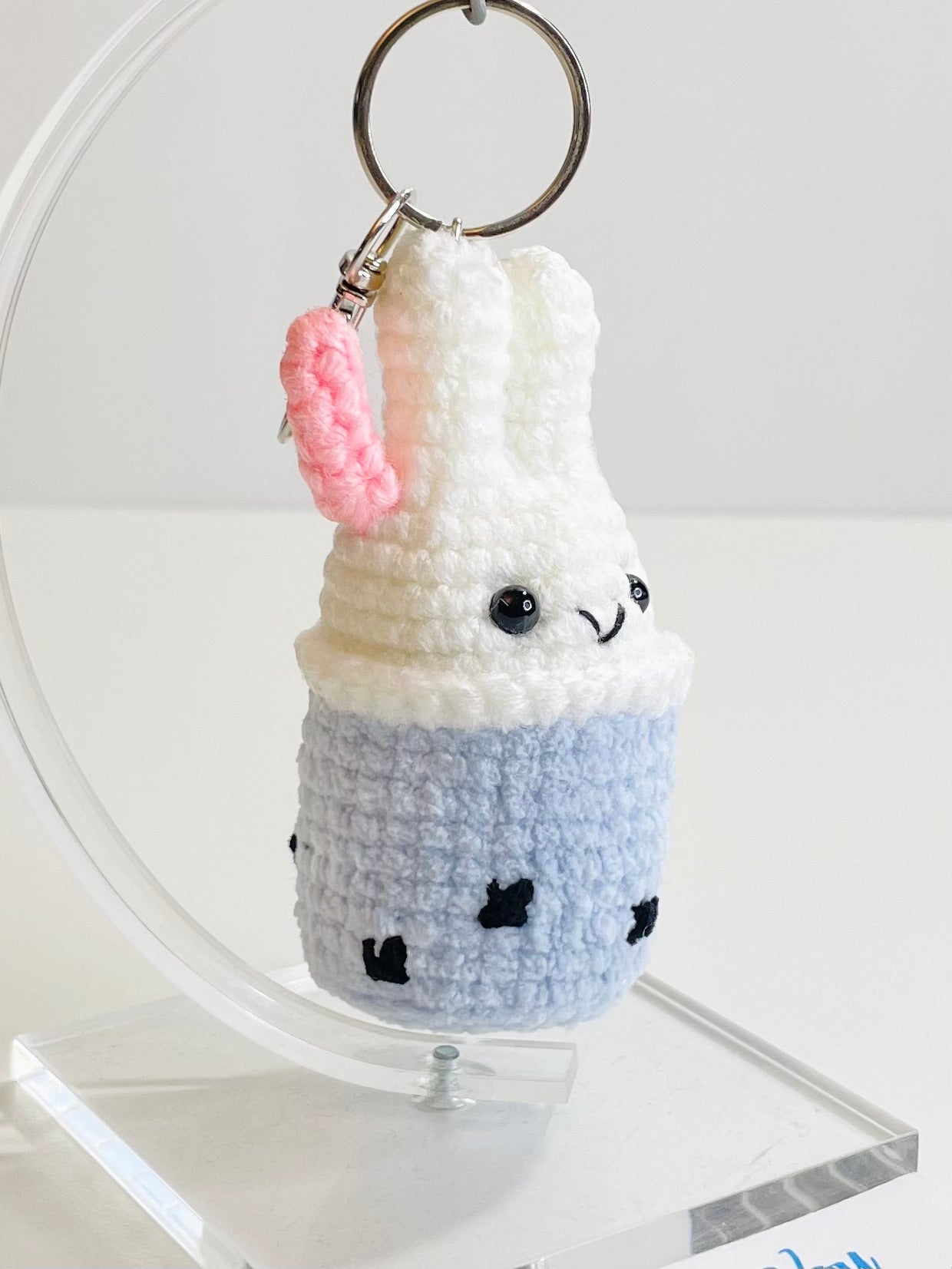 Crochet Bunny Bubble Tea Keychain, Kawaii Rabbit Boba Charm, Handmade Amigurumi Bag Accessory