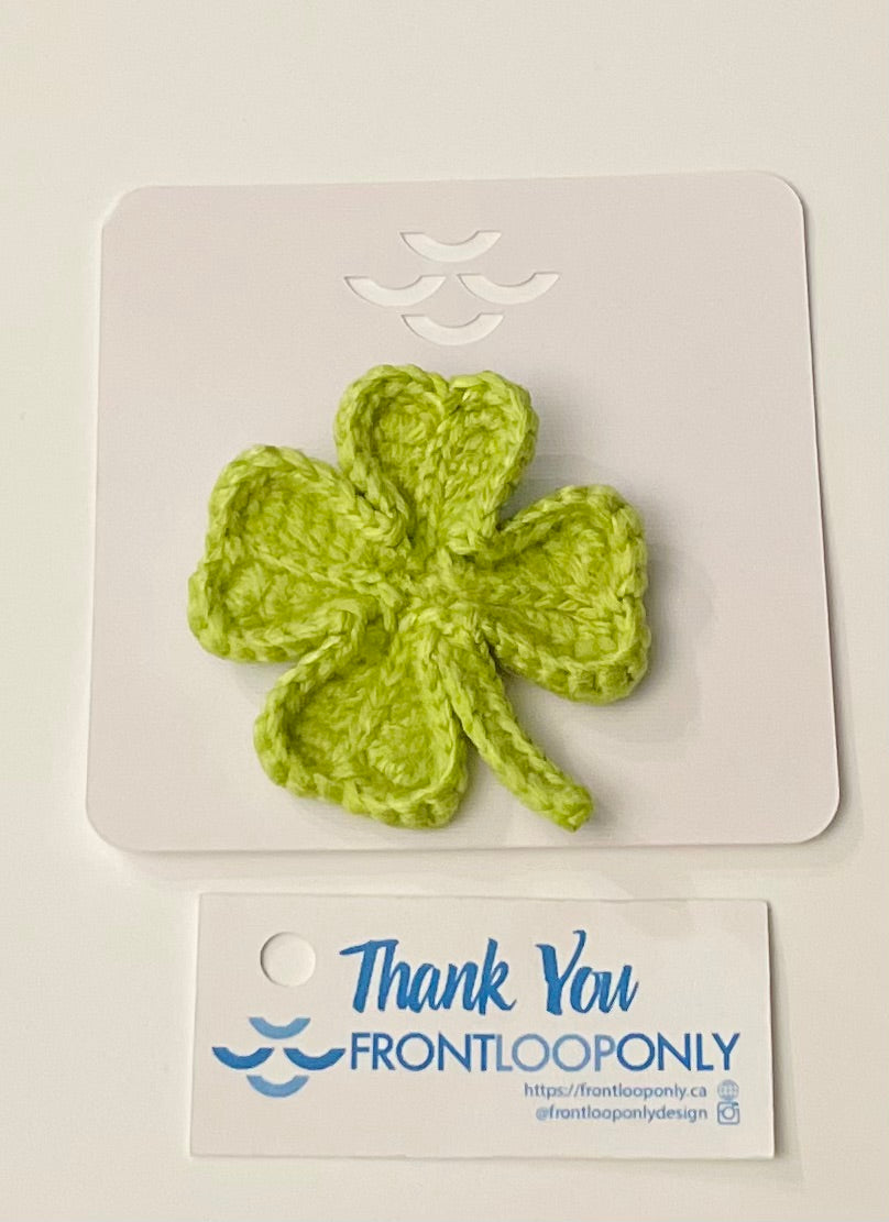 Crochet Four Leaf Clover Pin – Handmade St. Patrick’s Day Shamrock Brooch