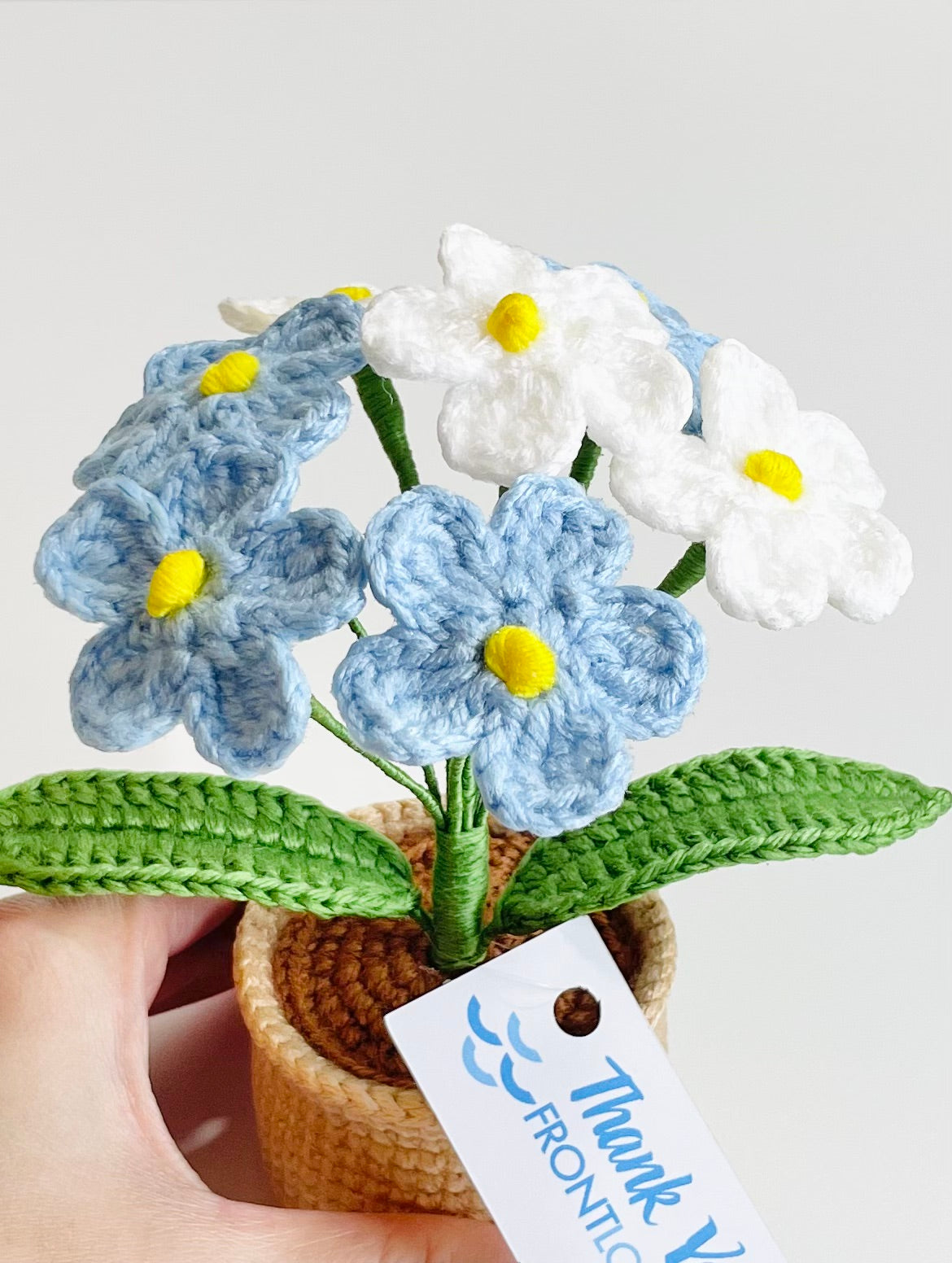 Crochet Forget Me Not Flower Pot – Amigurumi Blue Floral Desk Decor Keepsake