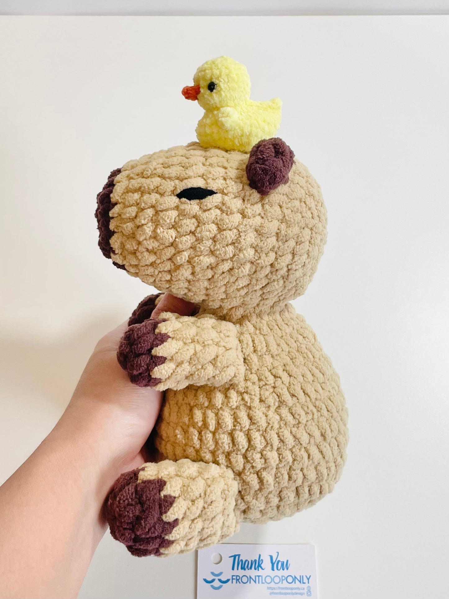 Crochet Capybara Plush with Duck Topper | Handmade Soft Stuffed Animal Companion