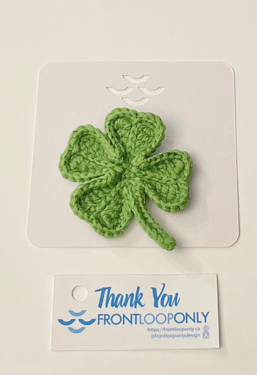 Crochet Four Leaf Clover Pin – Handmade St. Patrick’s Day Shamrock Brooch