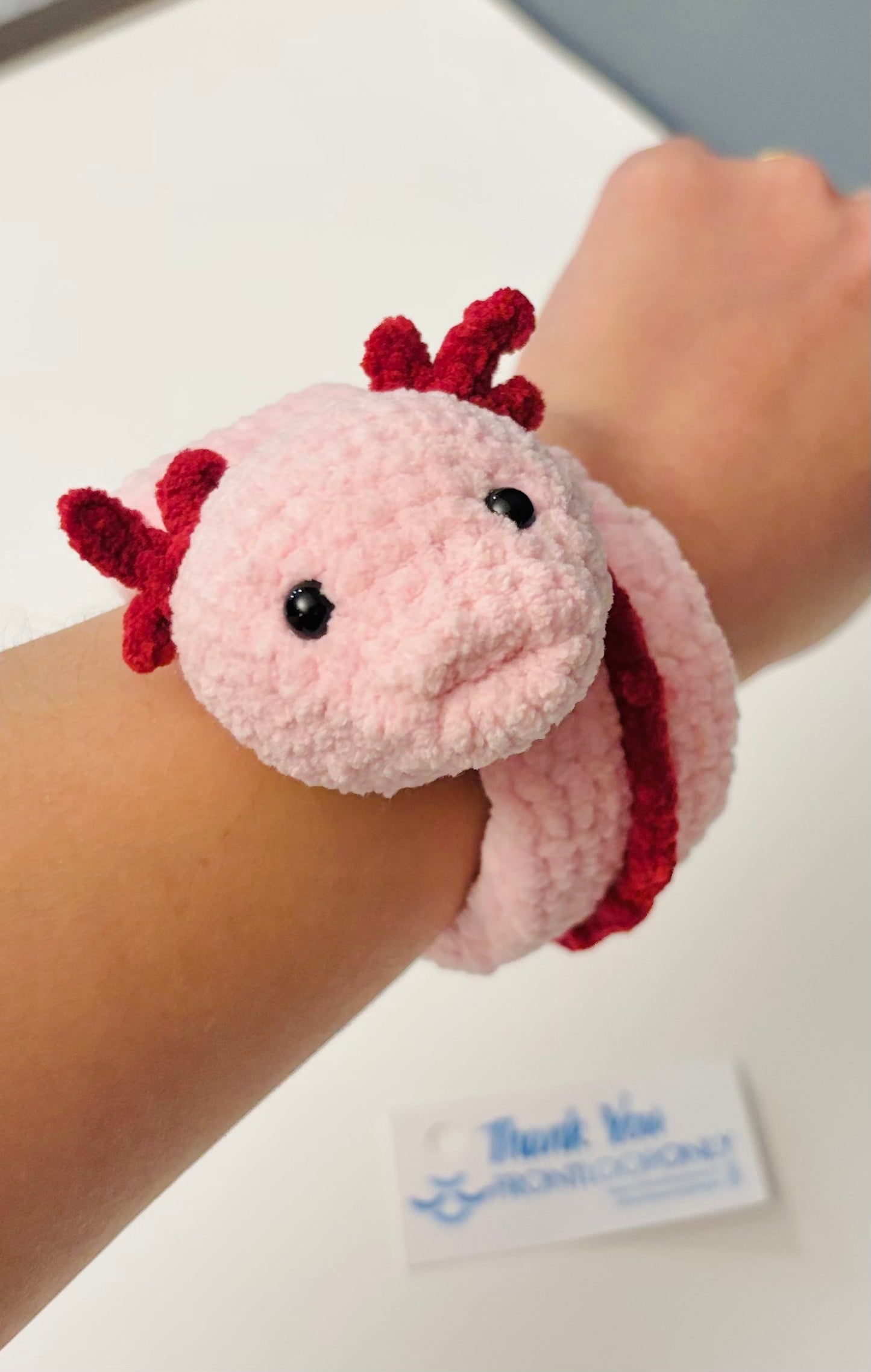 Axolotl Snapband Bracelet, Crochet Axolotl, Fidget Toy
