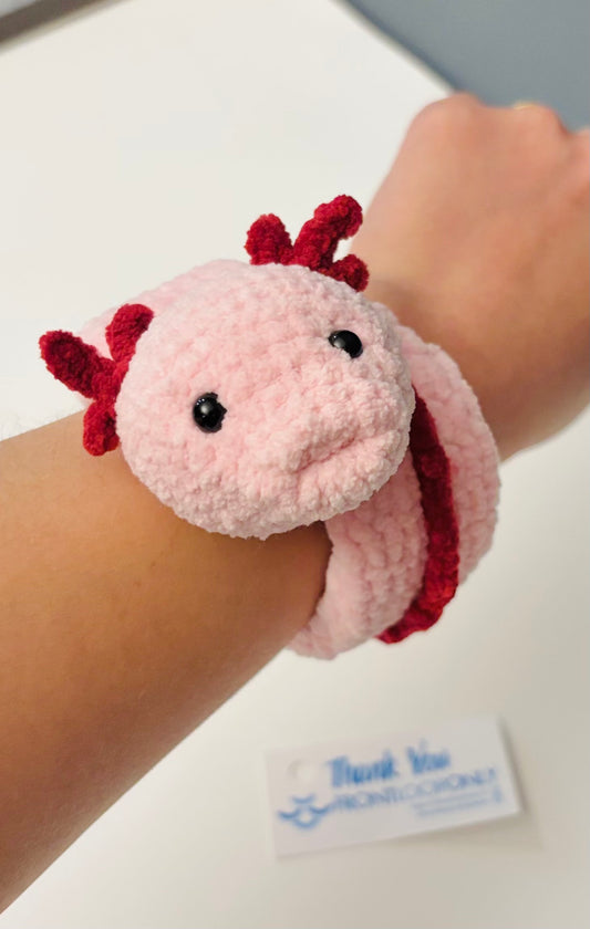 Axolotl Snapband Bracelet, Crochet Axolotl, Fidget Toy