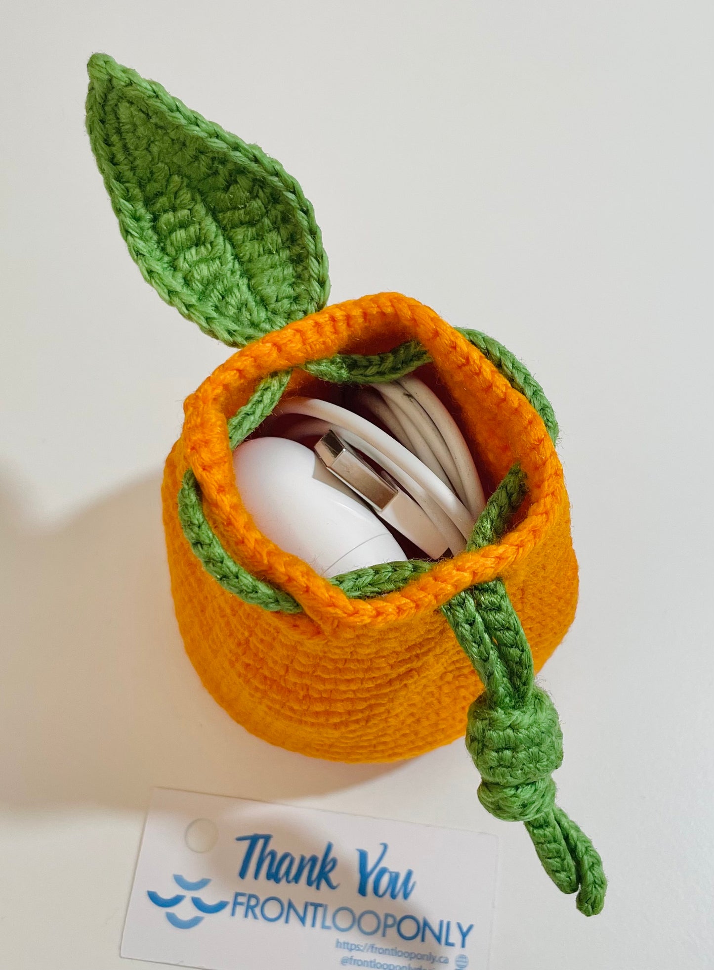 Crochet Orange Watermelon Pouch – Mini Drawstring Fruit Coin Purse, Earbud Holder