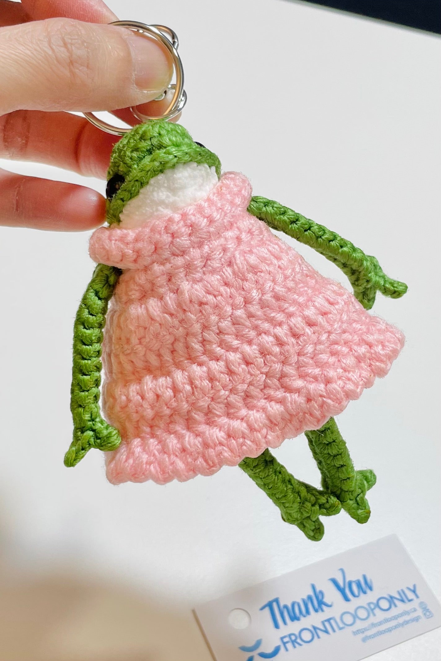 Crochet Frog Keychain – Frog in Dress or Overalls, Handmade Amigurumi Frog Bag Charm, Cute Gift