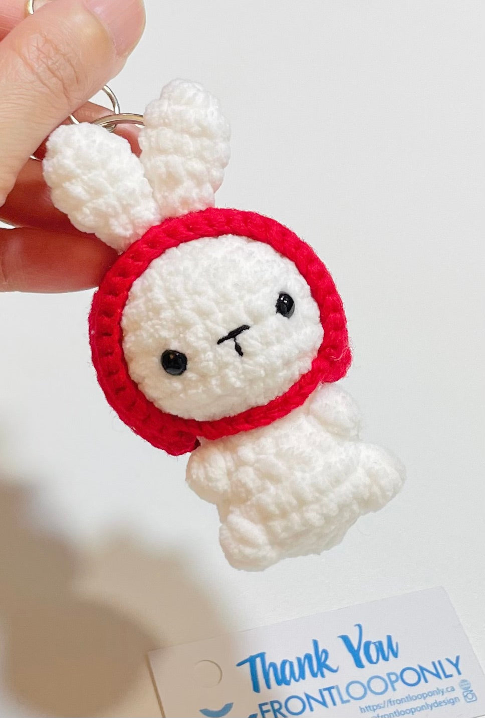 Crochet Strawberry Bunny Keychain – Cute Amigurumi Bunny Bag Charm, Easter Bunny Keychain, Kawaii Strawberry Rabbit