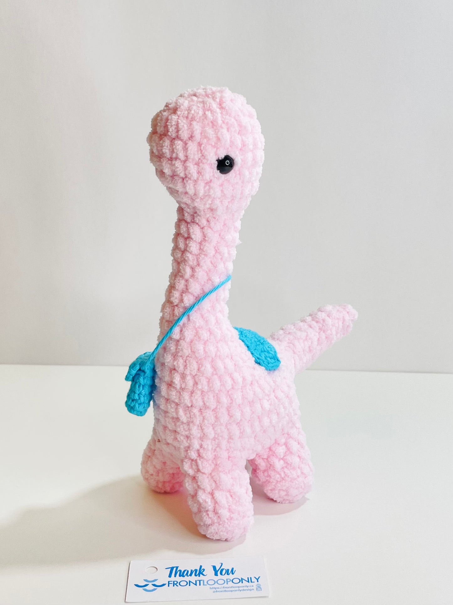 Crochet Brontosaurus Plush with Removable Bag, Kawaii Amigurumi Dinosaur, Nursery Decor