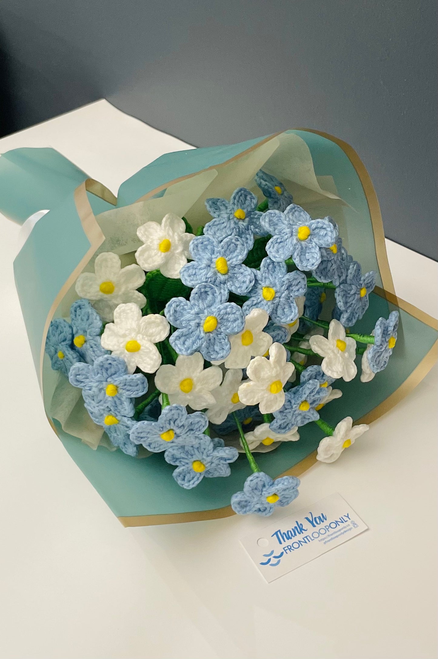 Crochet Forget-Me-Not Bouquet – Handmade Blue Flower “Please Don’t Forget Me” Gift
