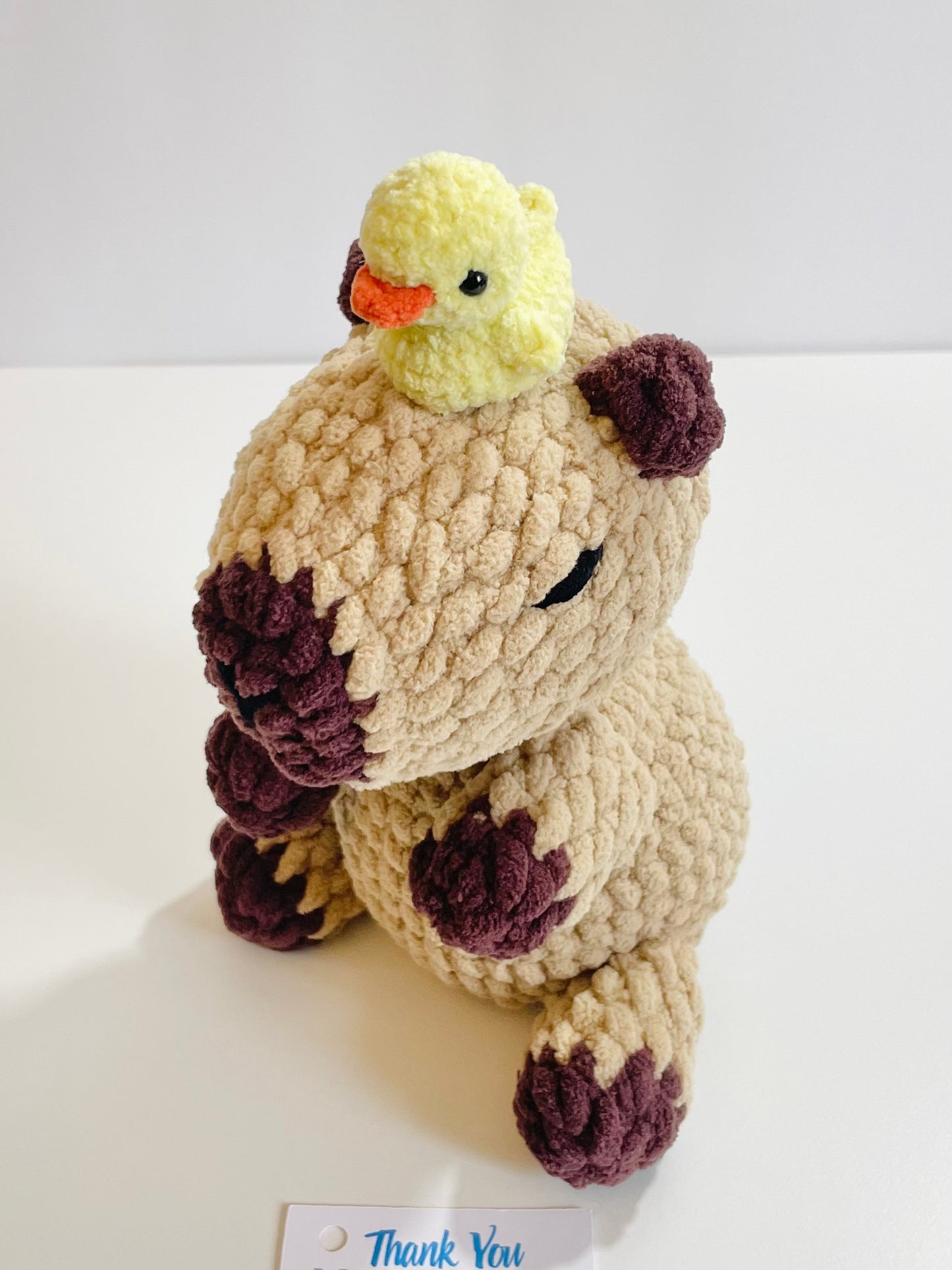 Crochet Capybara Plush with Duck Topper | Handmade Soft Stuffed Animal Companion