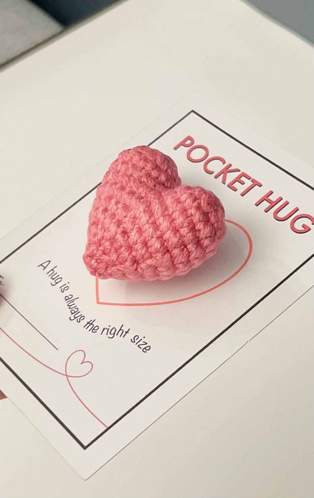 Pocket Hug Heart with Pin – Crochet Comfort Gift, Encouragement Hug, Handmade Bag Charm