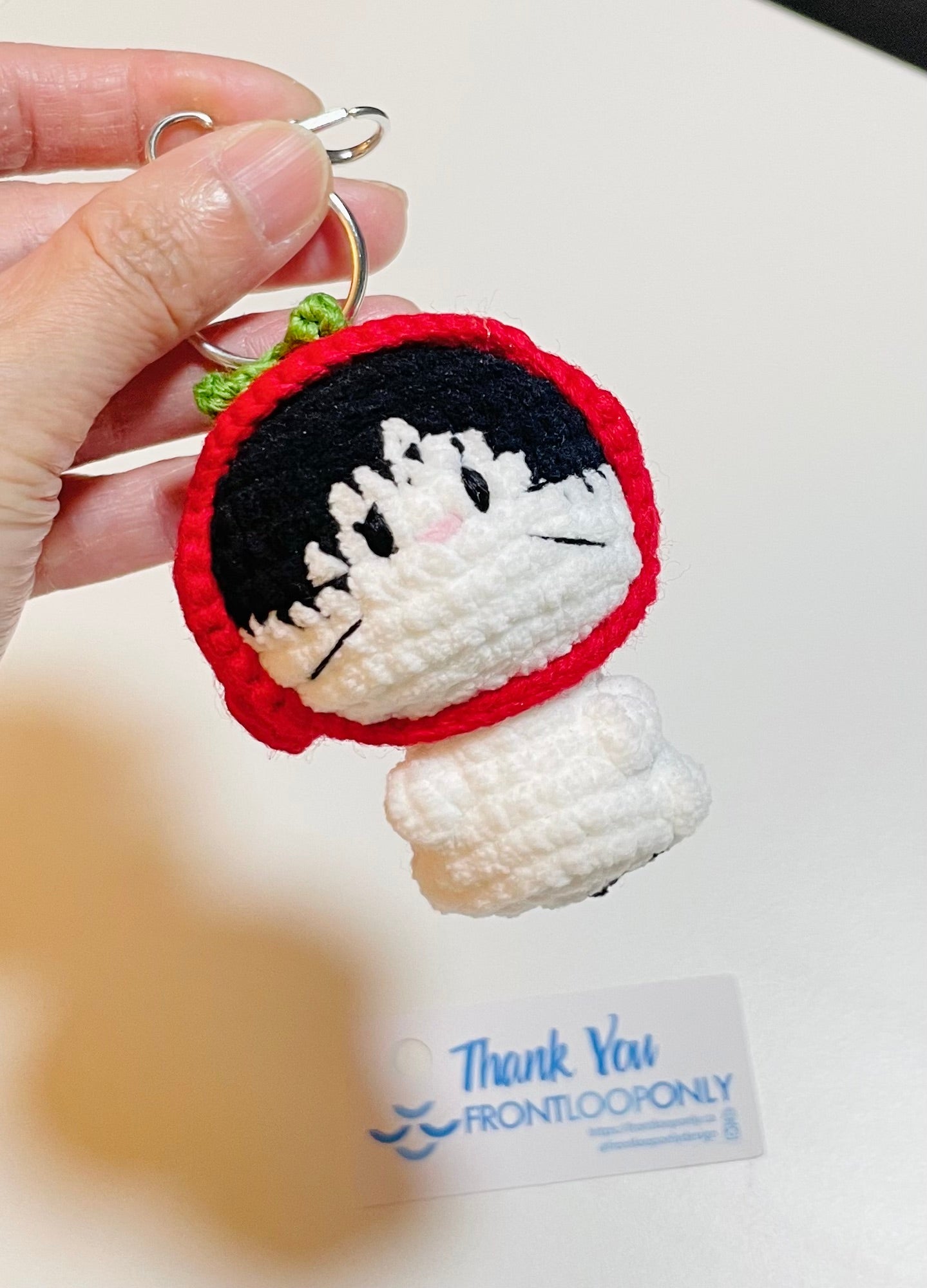 Crochet Cat Strawberry Hat Keychain – Amigurumi Kitty Plush Bag Charm