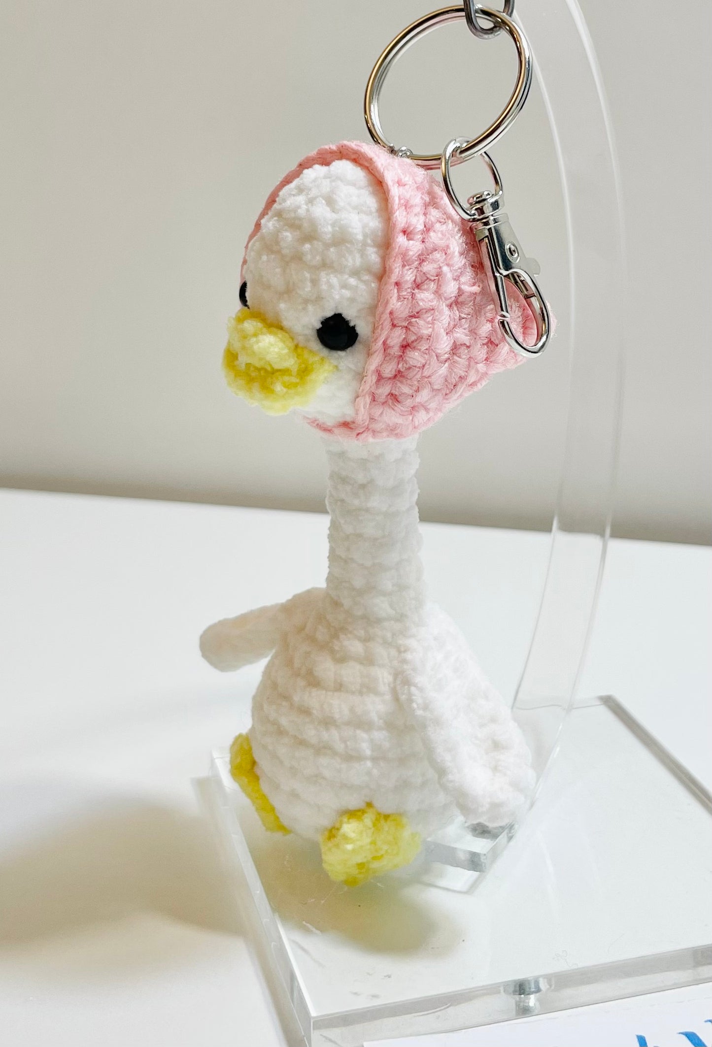 Crochet Mother Duck Keychain with Bandana or Hat | Handmade Amigurumi Duck Bag Charm | Animal Keychain Gift