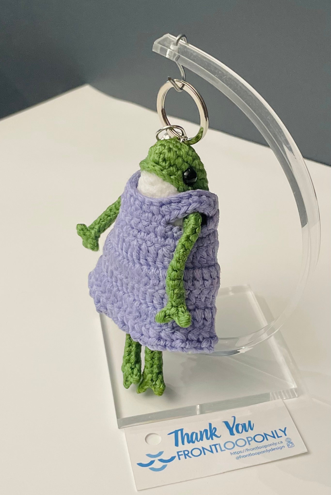 Crochet Frog Keychain – Frog in Dress or Overalls, Handmade Amigurumi Frog Bag Charm, Cute Gift