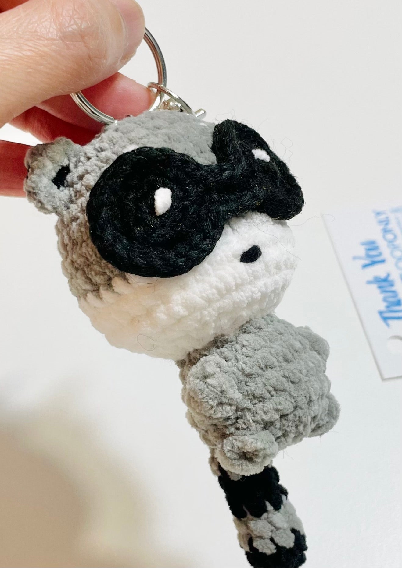 Crochet Raccoon Keychain, Amigurumi Animal Charm, Kawaii Bag Charm