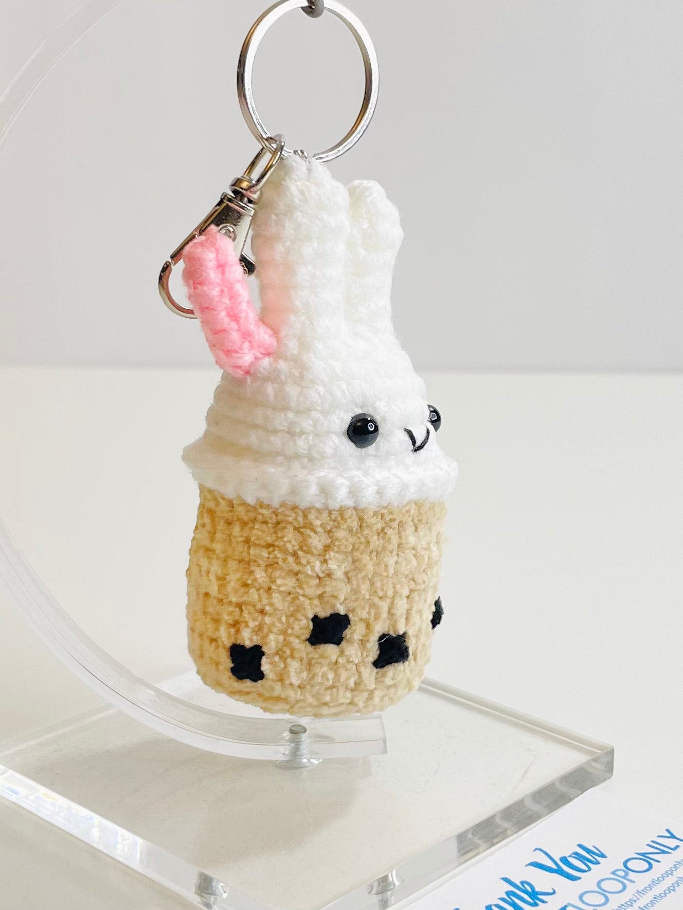Crochet Bunny Bubble Tea Keychain, Kawaii Rabbit Boba Charm, Handmade Amigurumi Bag Accessory