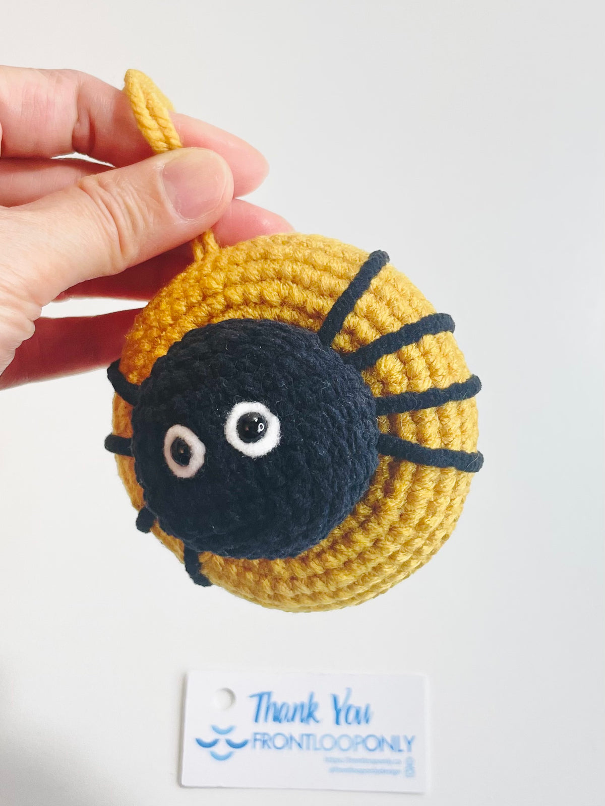 Handmade Crochet Spider Charm, Black and Yellow Halloween Keychain, Spooky Car Ornament