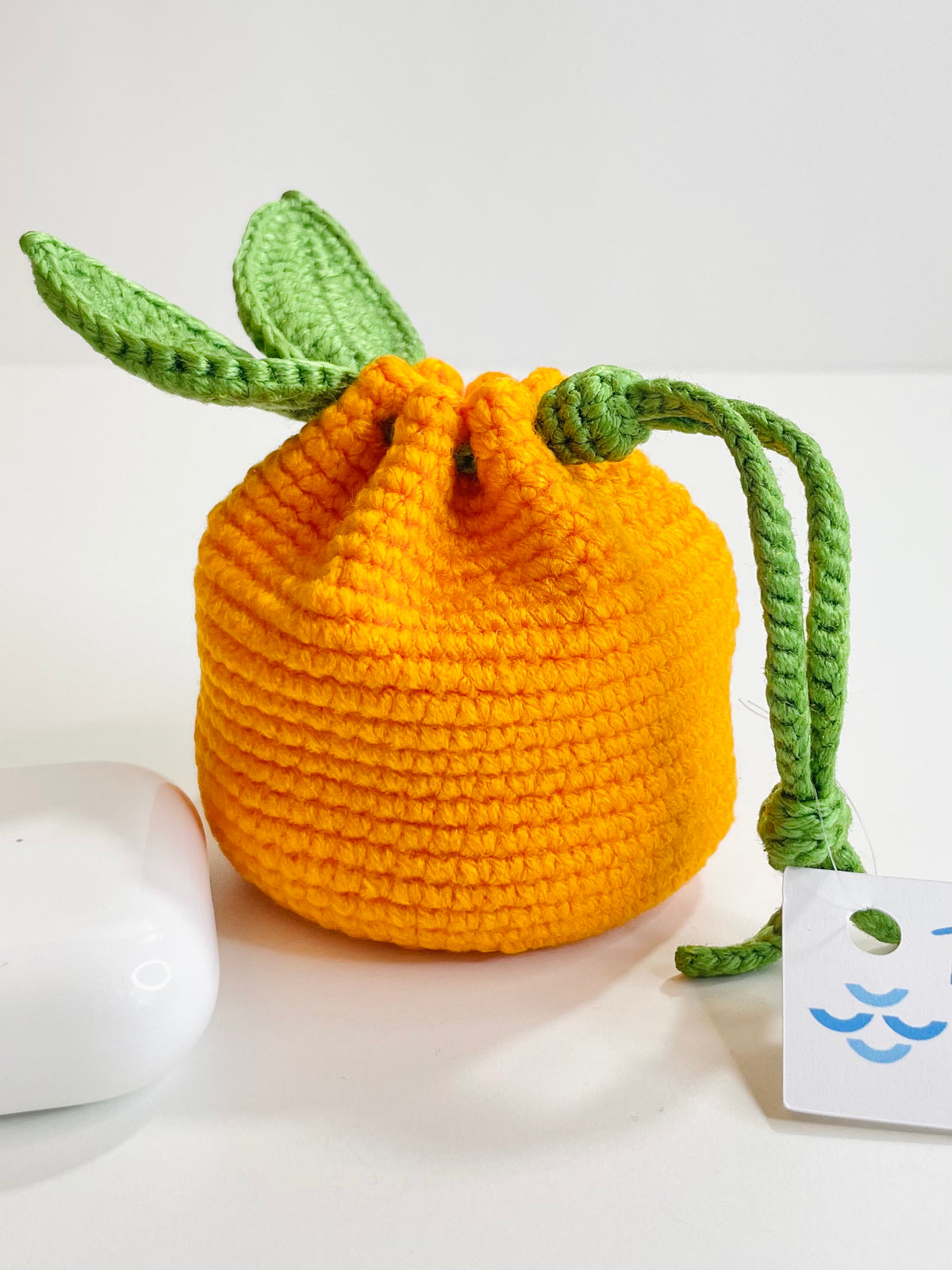 Crocheted Orange Pouch, Handmade Citrus Coin Purse, AirPods Holder, Kawaii Bag