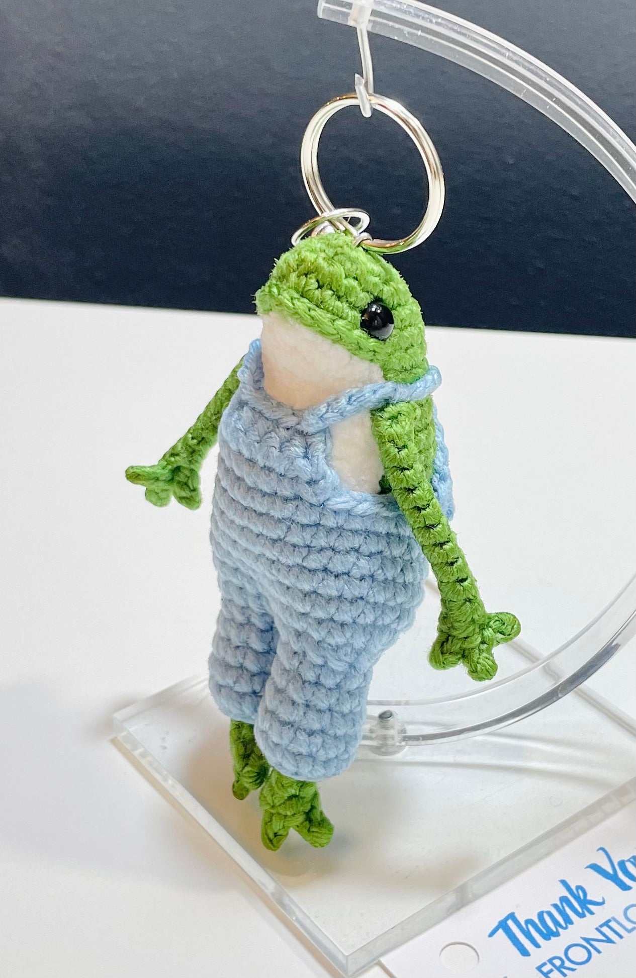 Crochet Frog Keychain – Frog in Dress or Overalls, Handmade Amigurumi Frog Bag Charm, Cute Gift