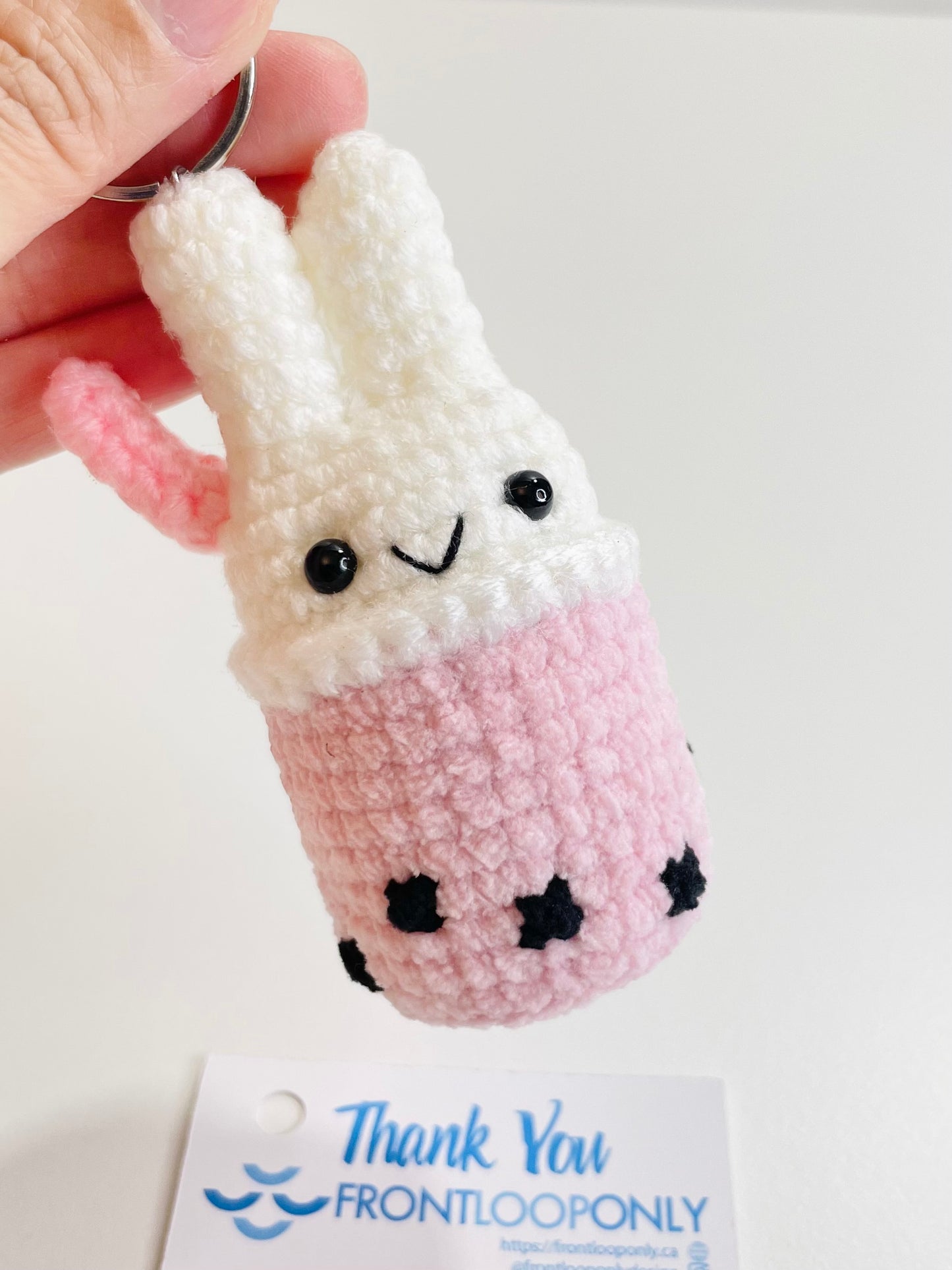 Crochet Bunny Bubble Tea Keychain, Kawaii Rabbit Boba Charm, Handmade Amigurumi Bag Accessory