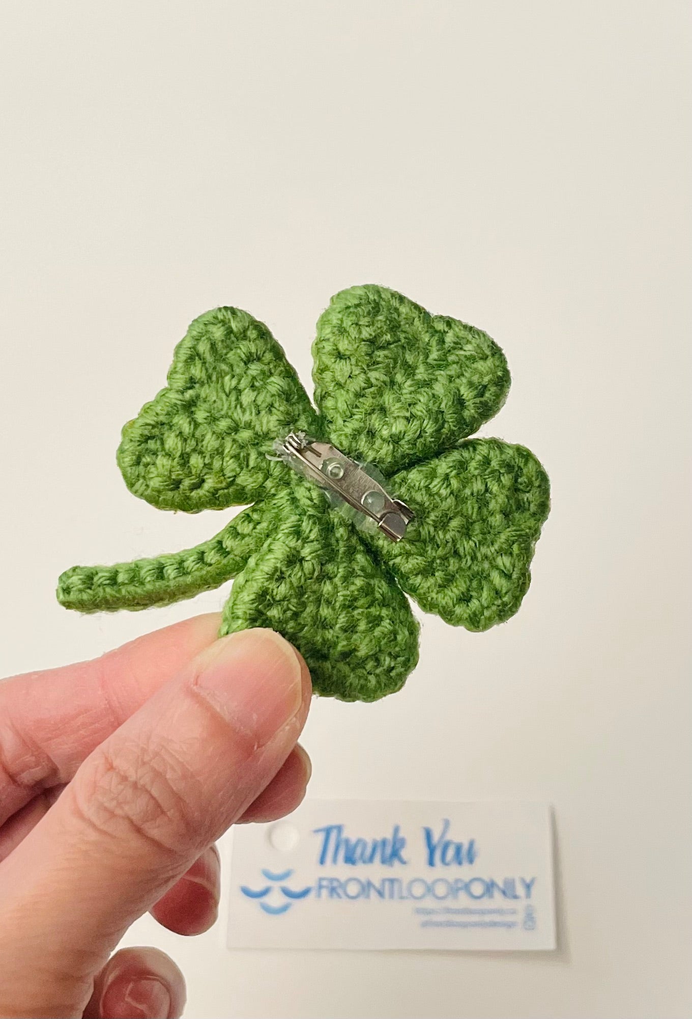 Crochet Four Leaf Clover Pin – Handmade St. Patrick’s Day Shamrock Brooch