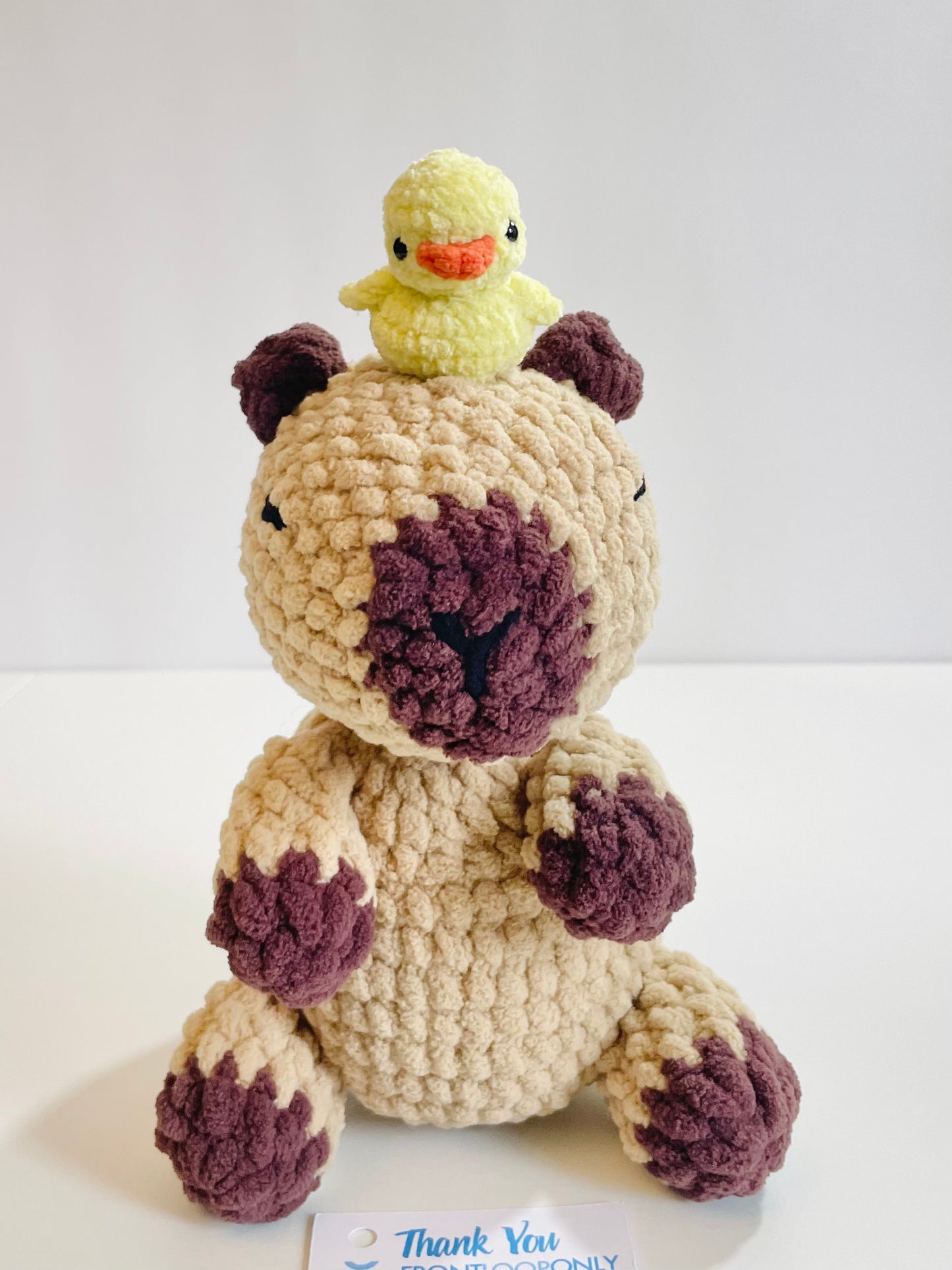 Crochet Capybara Plush with Duck Topper | Handmade Soft Stuffed Animal Companion