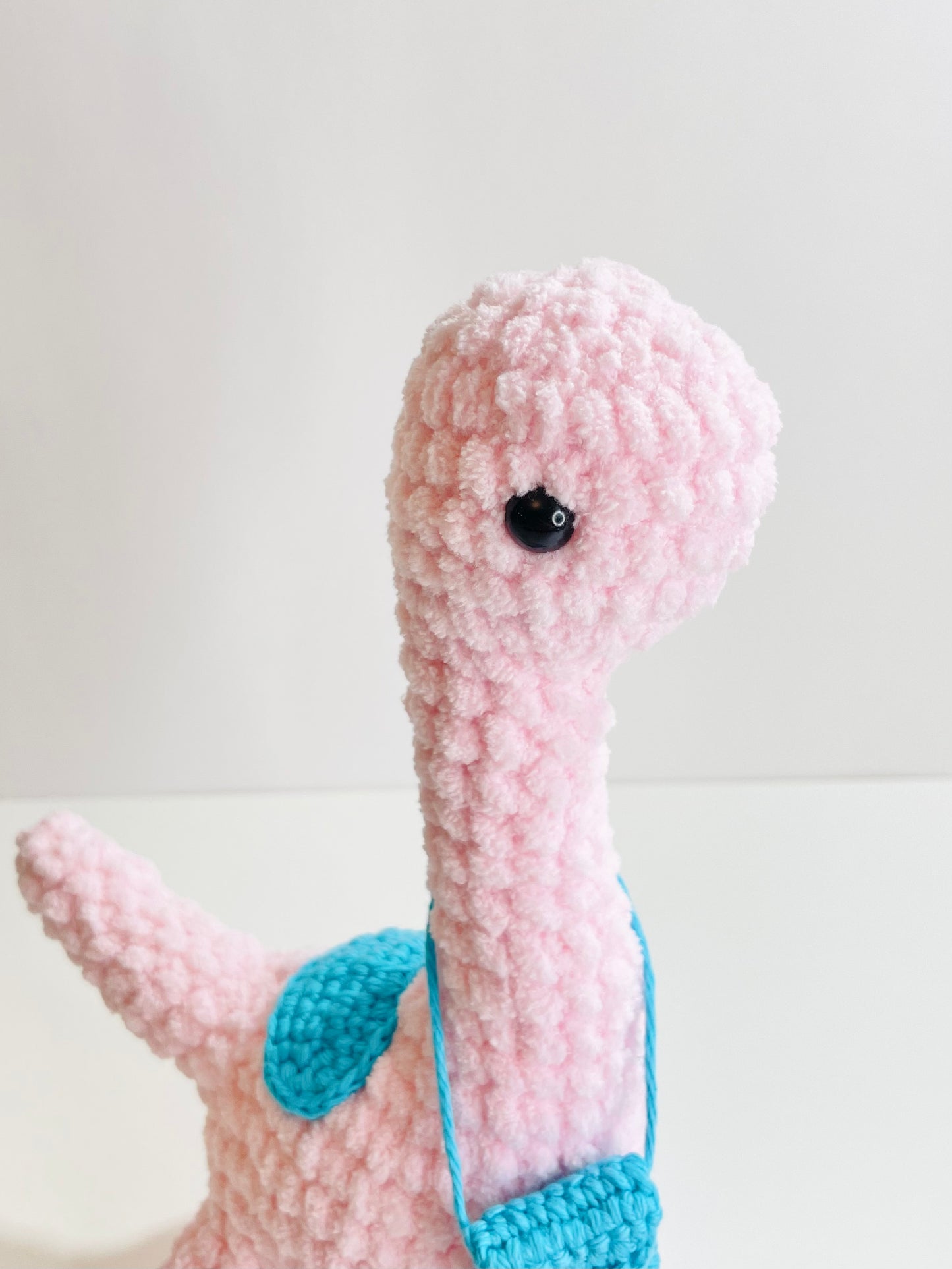 Crochet Brontosaurus Plush with Removable Bag, Kawaii Amigurumi Dinosaur, Nursery Decor