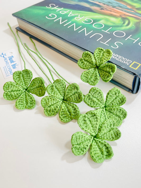 Crochet Clover Bookmark, Four Leaf Clover Bookmark, Handmade Amigurumi Bookmark, Cute Book Lover Gift, Cottagecore Reading Accessory