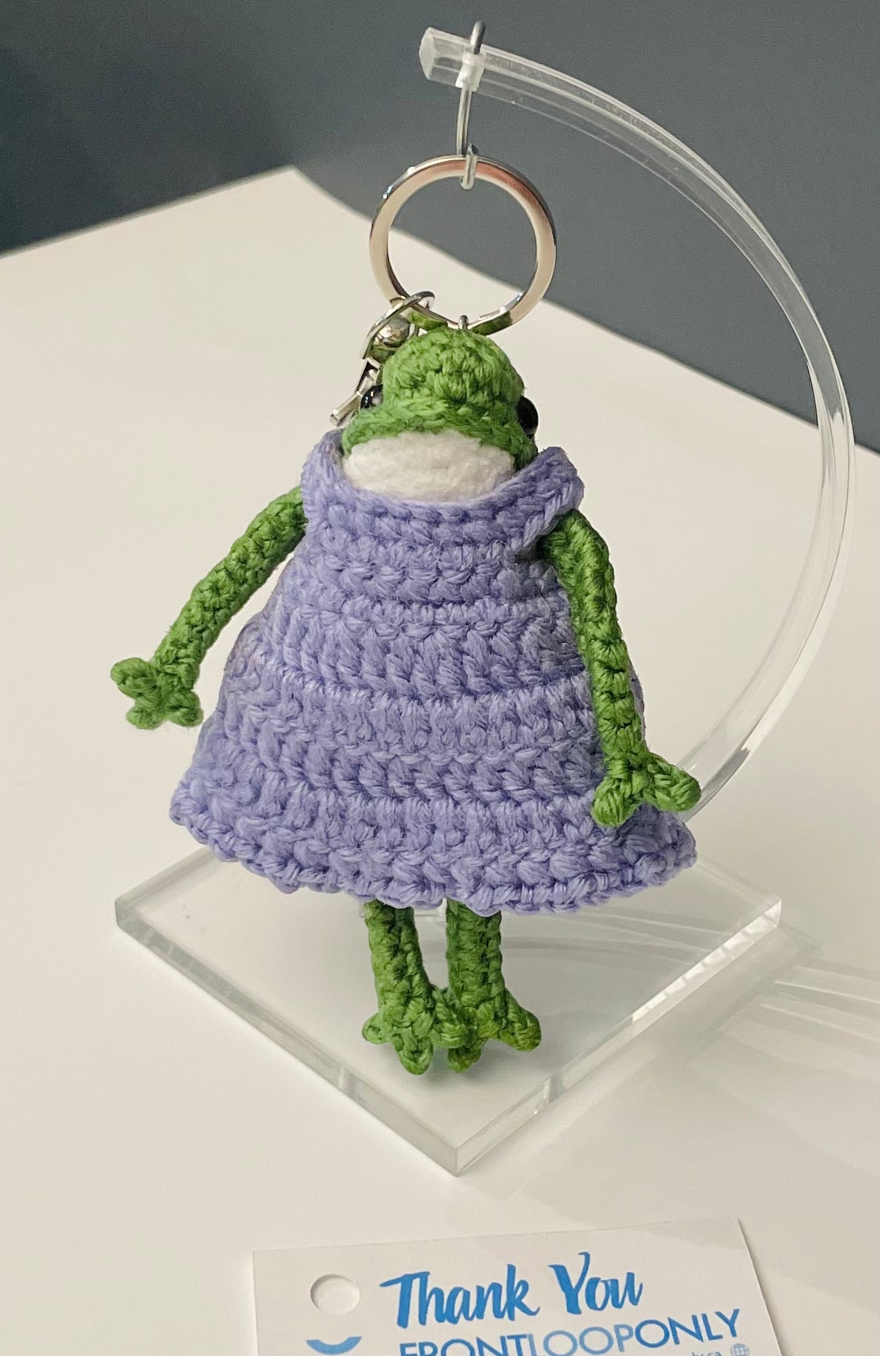 Crochet Frog Keychain – Frog in Dress or Overalls, Handmade Amigurumi Frog Bag Charm, Cute Gift