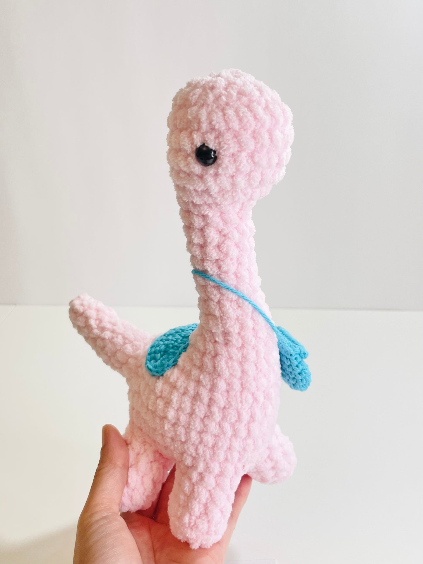 Crochet Brontosaurus Plush with Removable Bag, Kawaii Amigurumi Dinosaur, Nursery Decor