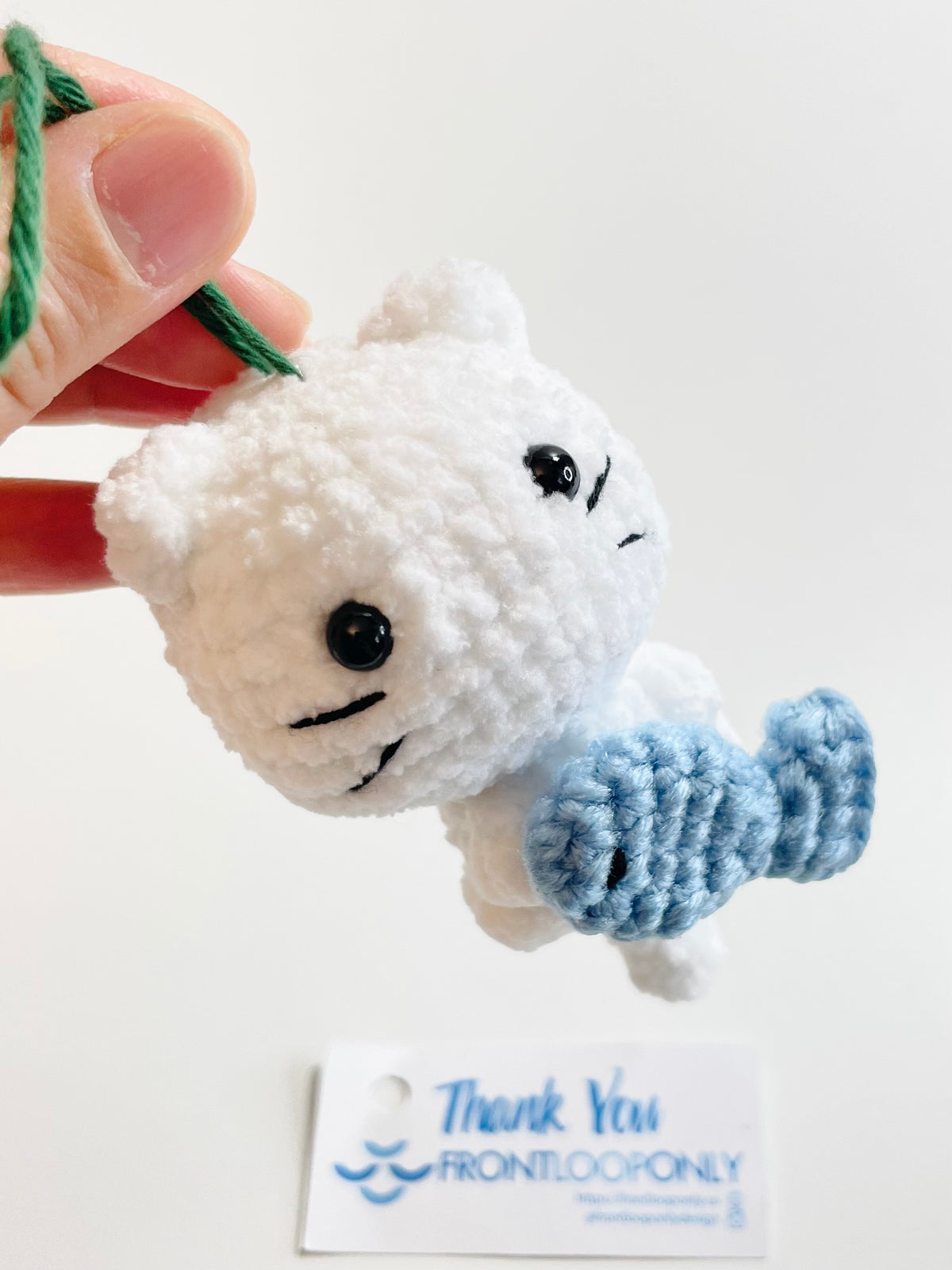 Handmade Crochet Cat Ornament with Fish, Christmas Tree Decoration, Kitten Lover Gift, Stocking Stuffer