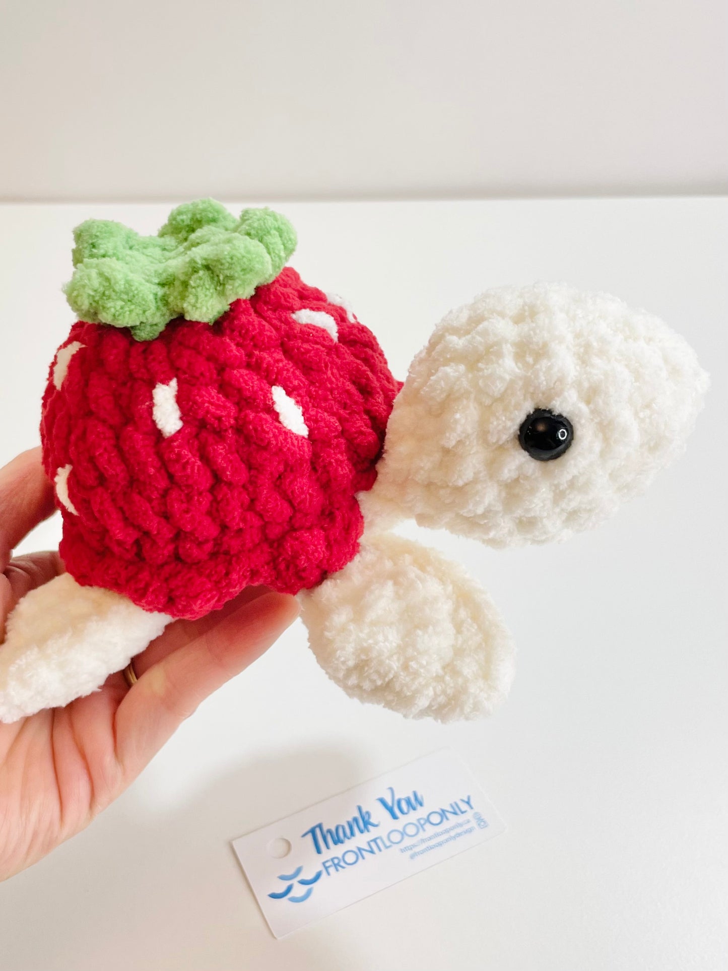 Crochet Strawberry Turtle Plush, Handmade Amigurumi Turtle, Kawaii Plushie, Stuffed Animal