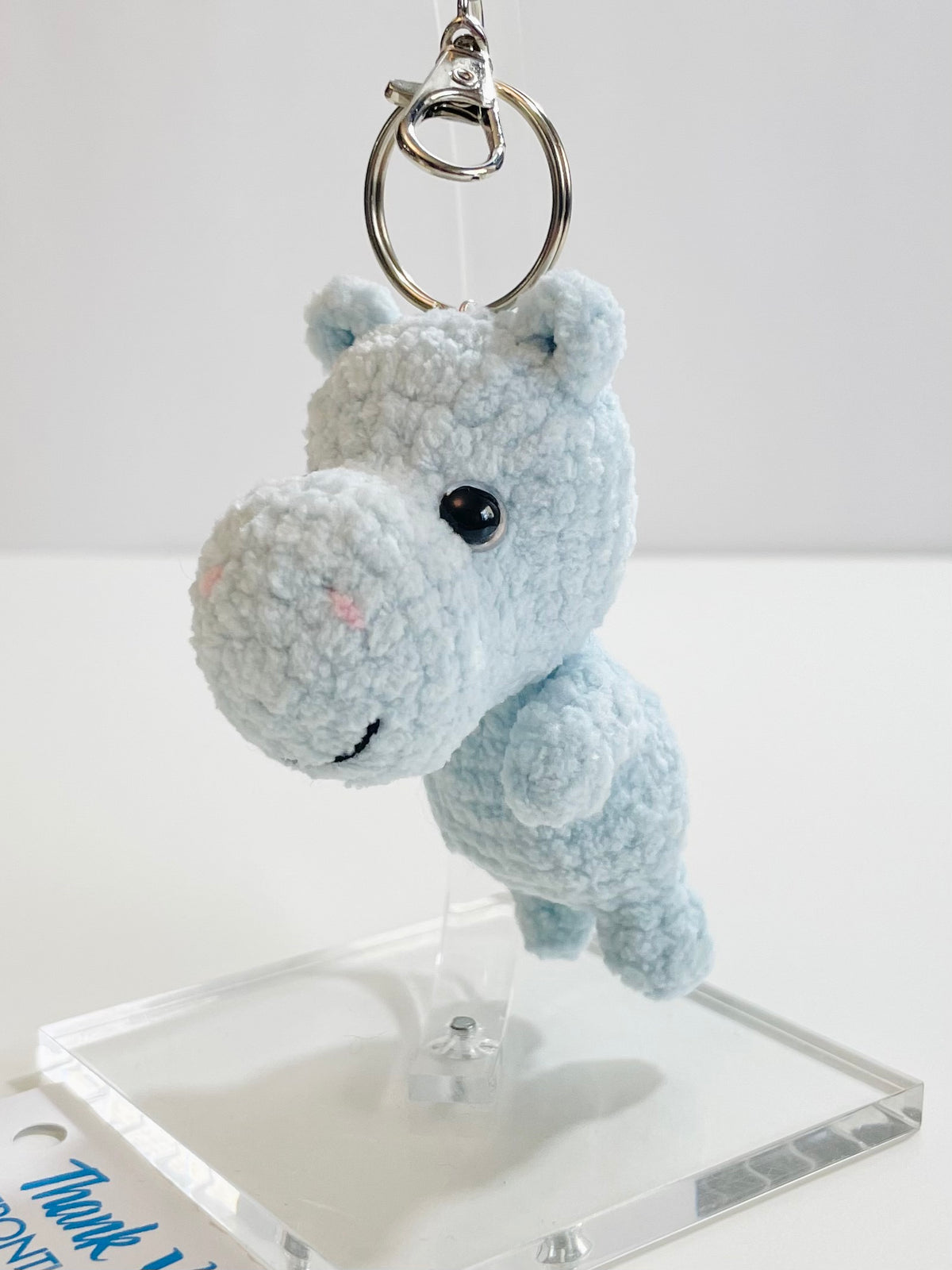 Crochet Hippo Keychain, Hippopotamus Bag Charm, Amigurumi Animal, Backpack Accessory, Handmade Encouragement Gift