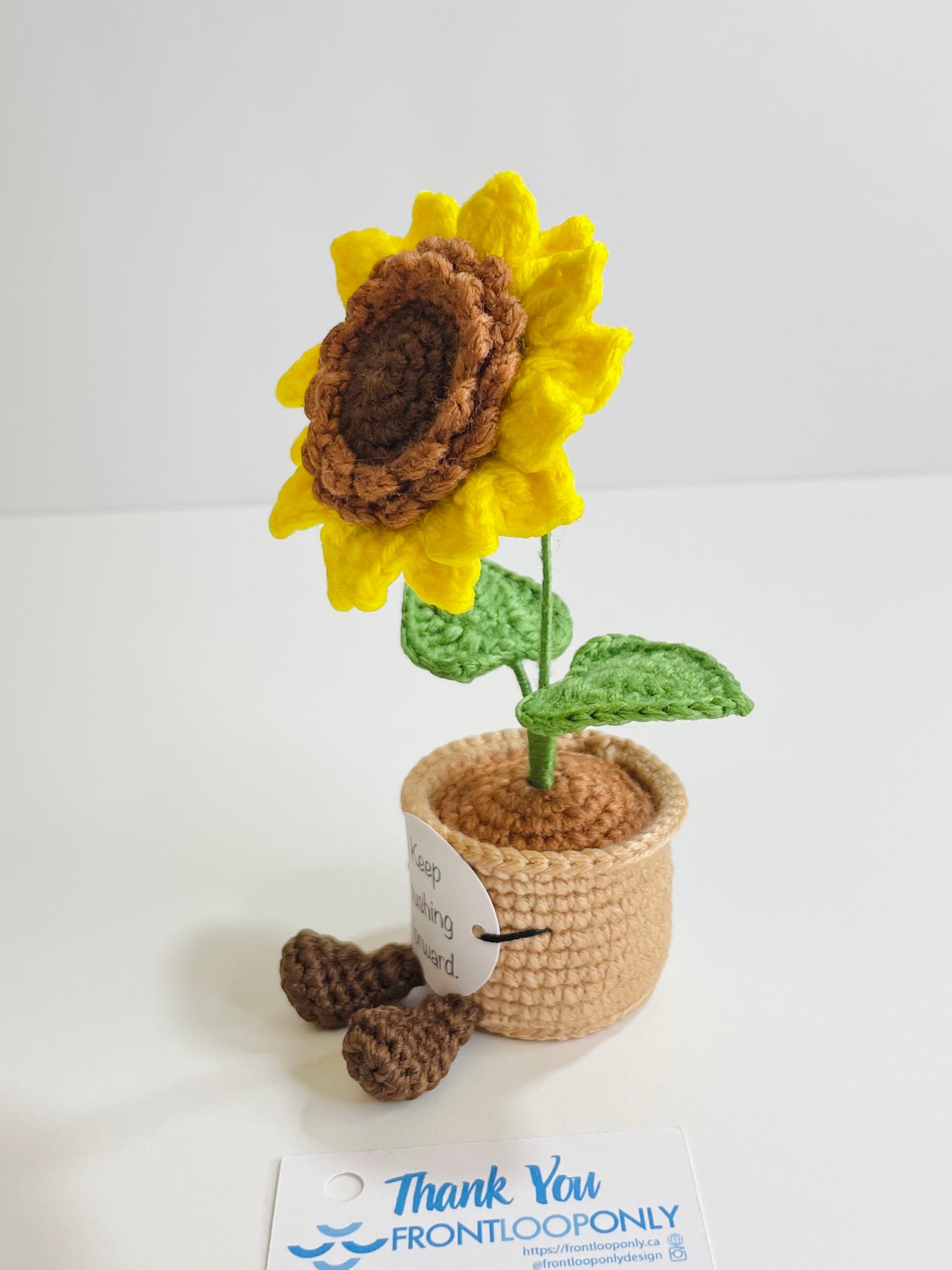 Crochet Flower Pot with Positive Message | Tulip, Sunflower, Rose Desk Decor