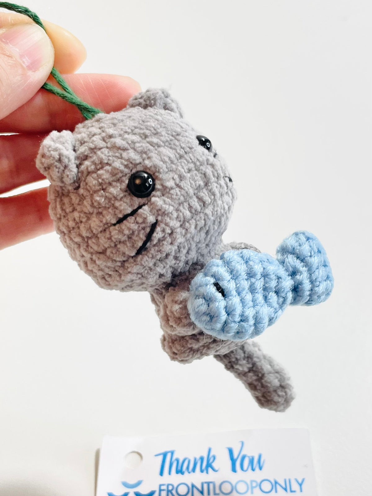Handmade Crochet Cat Ornament with Fish, Christmas Tree Decoration, Kitten Lover Gift, Stocking Stuffer