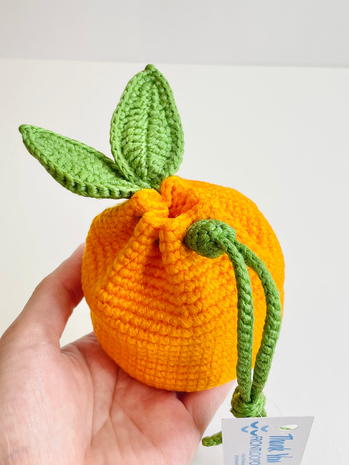 Crocheted Orange Pouch, Handmade Citrus Coin Purse, AirPods Holder, Kawaii Bag