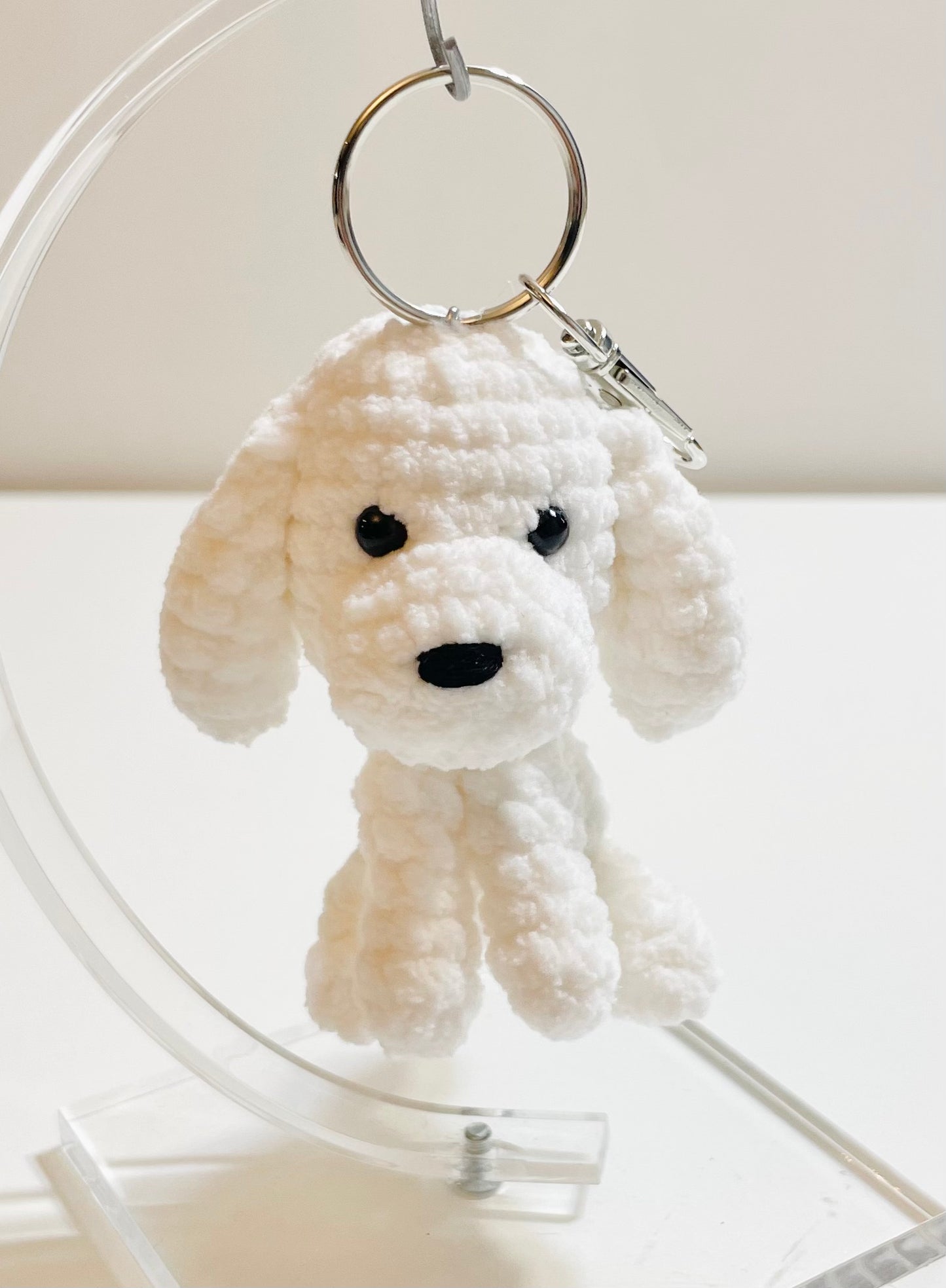 Crochet Poodle Keychain, Handmade Amigurumi Dog Keychain, Cute White Poodle Plush Bag Charm Gift