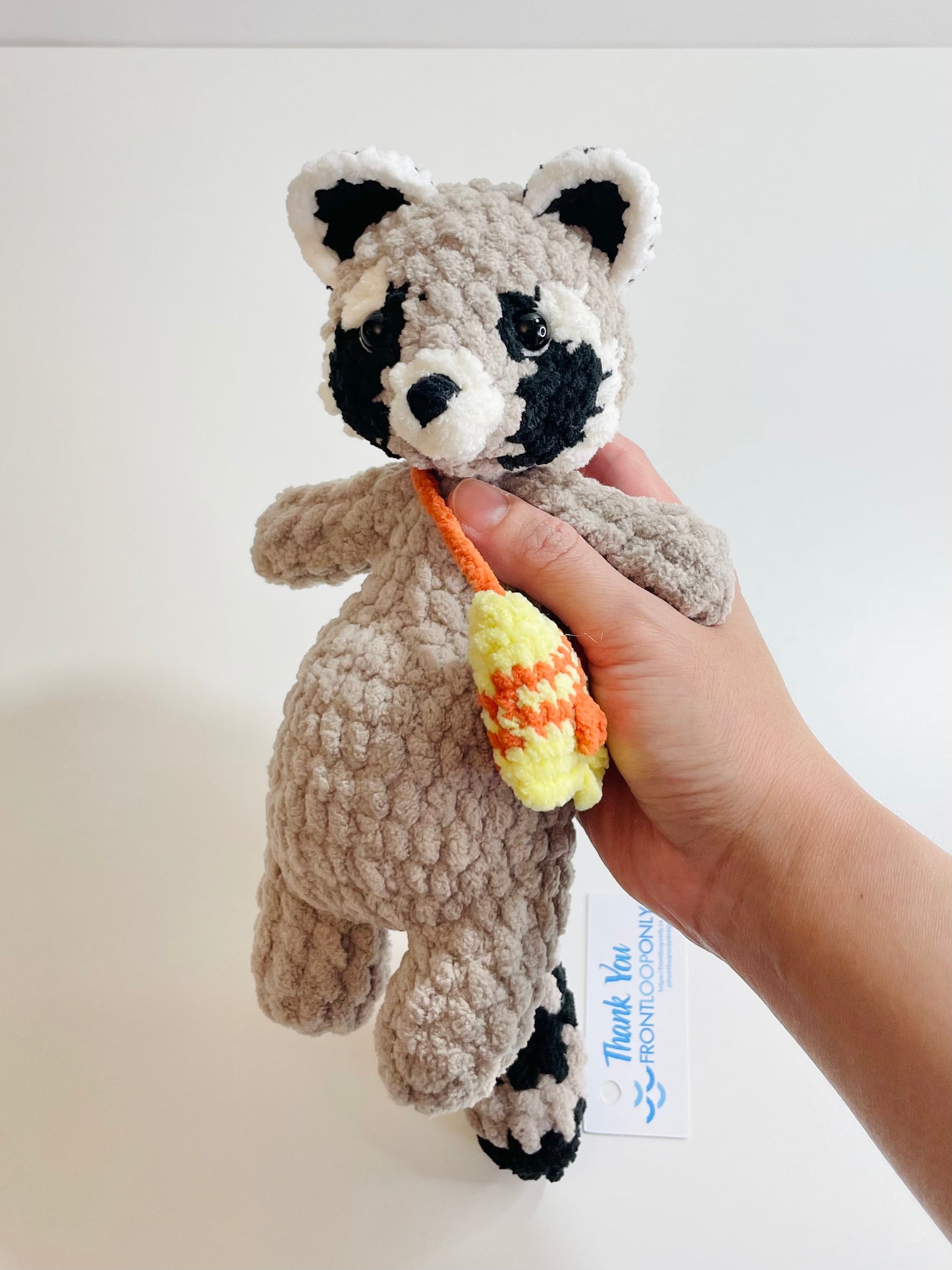 Crochet Snuggly Raccoon Plush with Fish Bag| Handmade Raccoon Amigurumi | Woodland Animal Plushie | Nursery Decor | Unique Gift for Animal Lovers