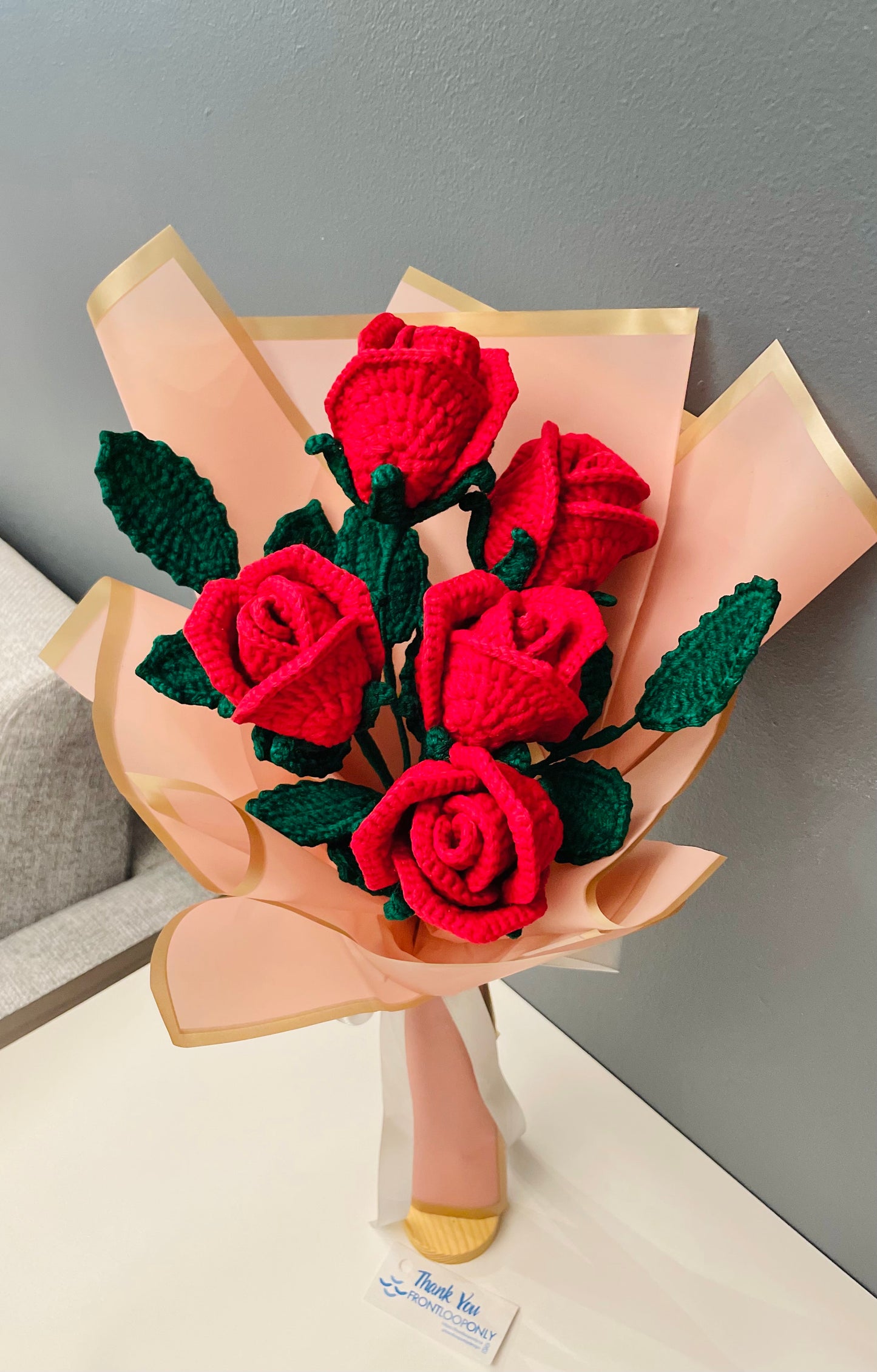 Crochet Red Rose Bouquet – Handmade Roses, Romantic Valentine’s Day & Anniversary Gift