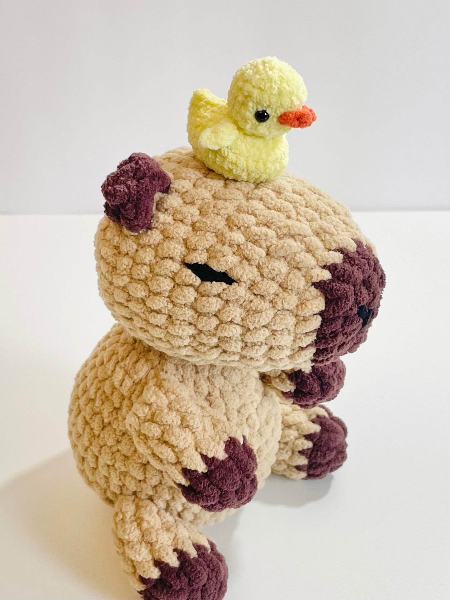 Crochet Capybara Plush with Duck Topper | Handmade Soft Stuffed Animal Companion