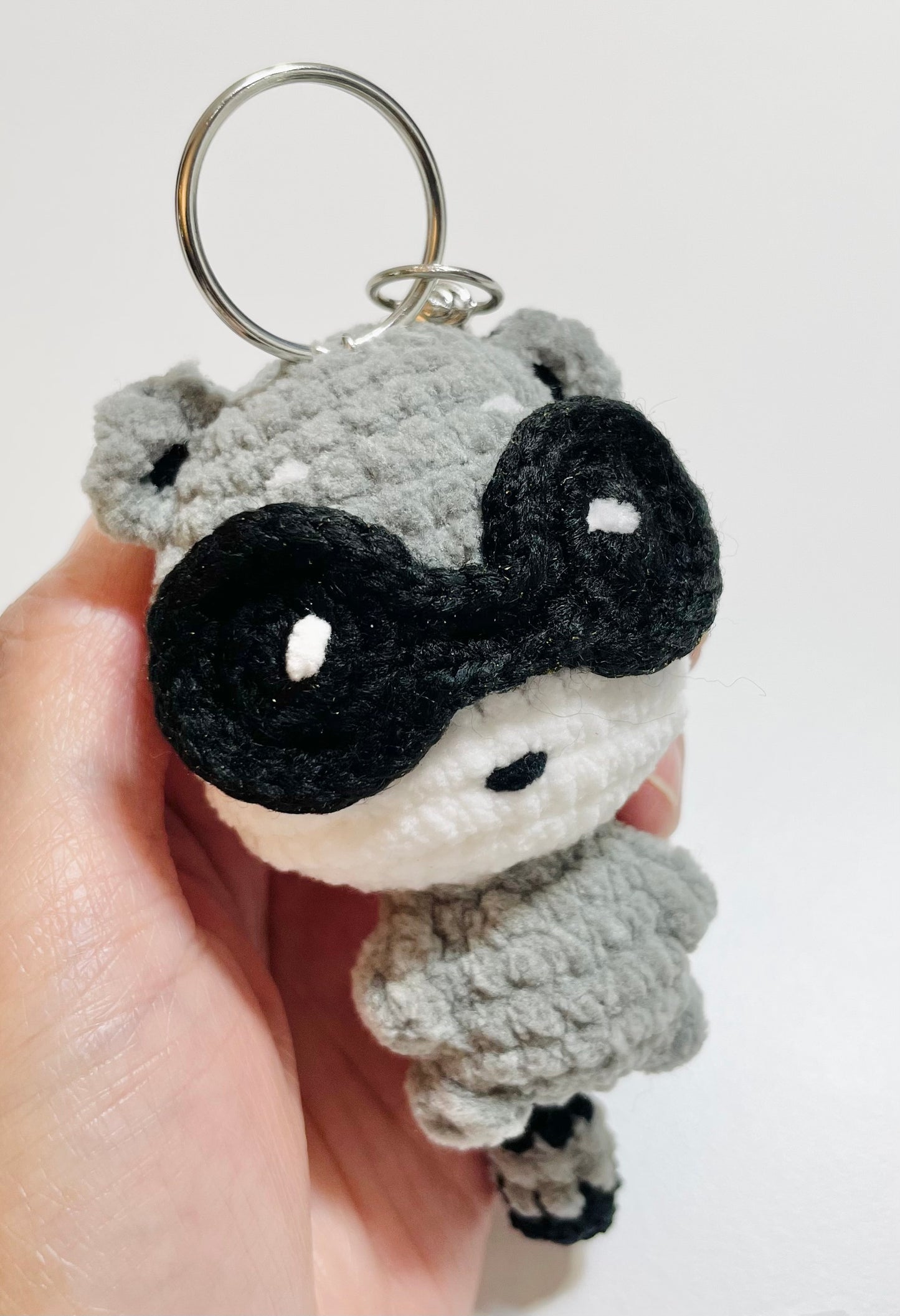 Crochet Raccoon Keychain, Amigurumi Animal Charm, Kawaii Bag Charm