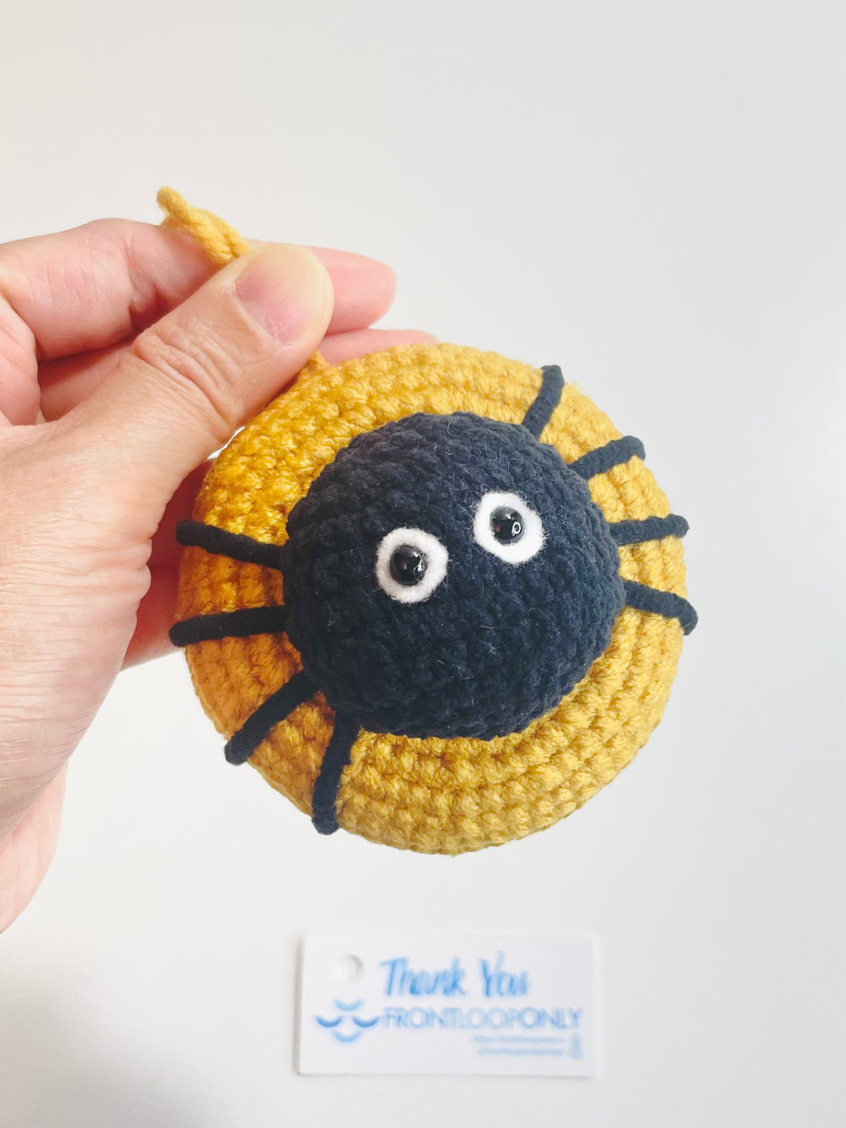 Handmade Crochet Spider Charm, Black and Yellow Halloween Keychain, Spooky Car Ornament